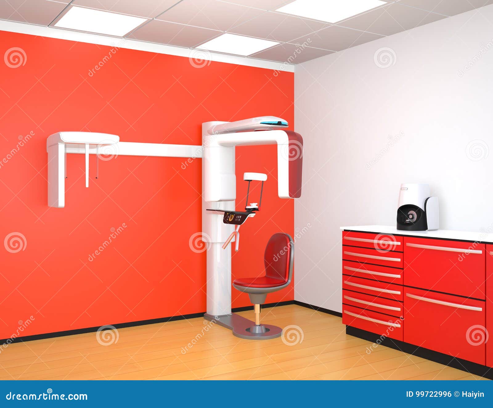 dental x-ray interior  in red color theme
