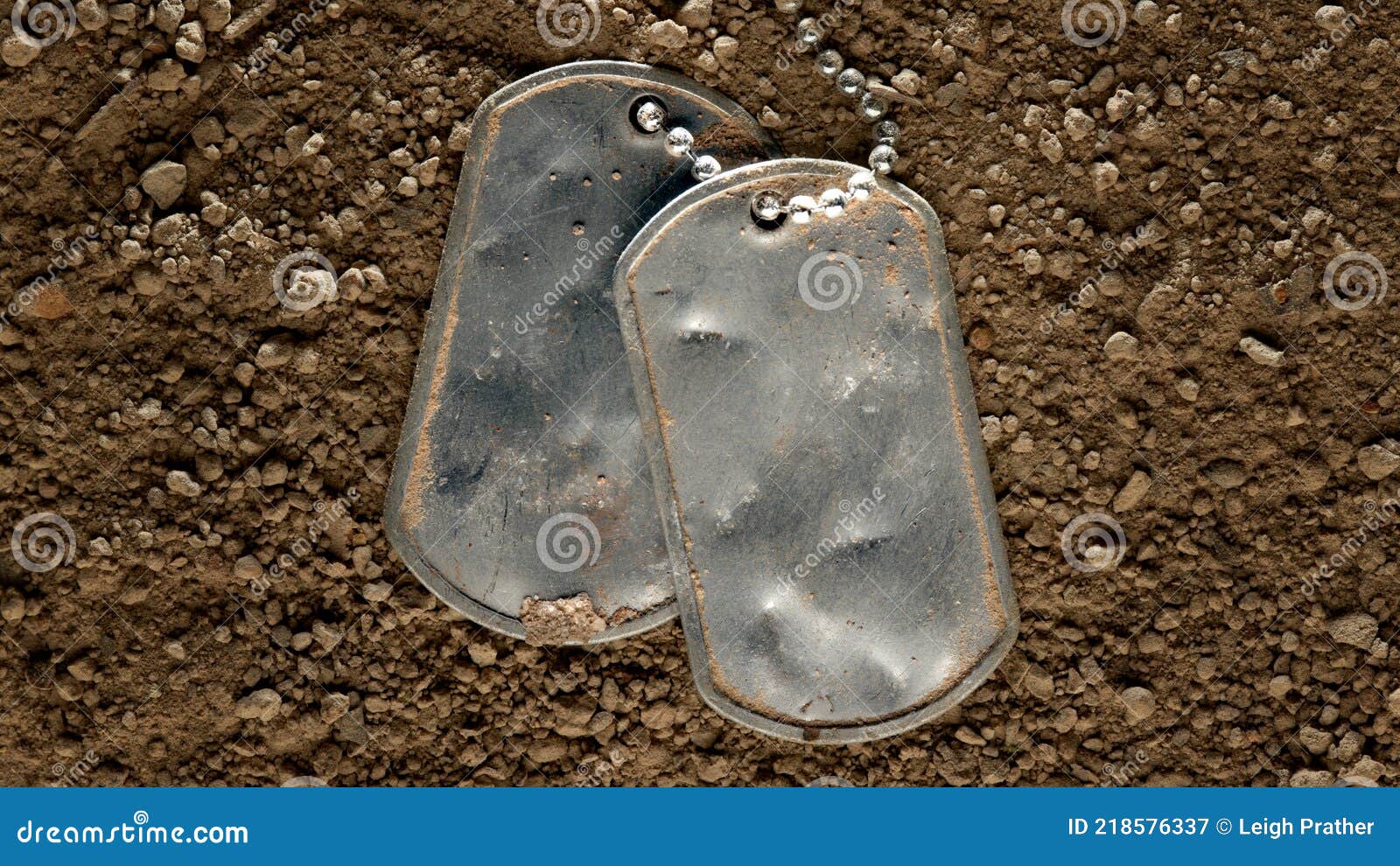dented and worn blank military dog tags