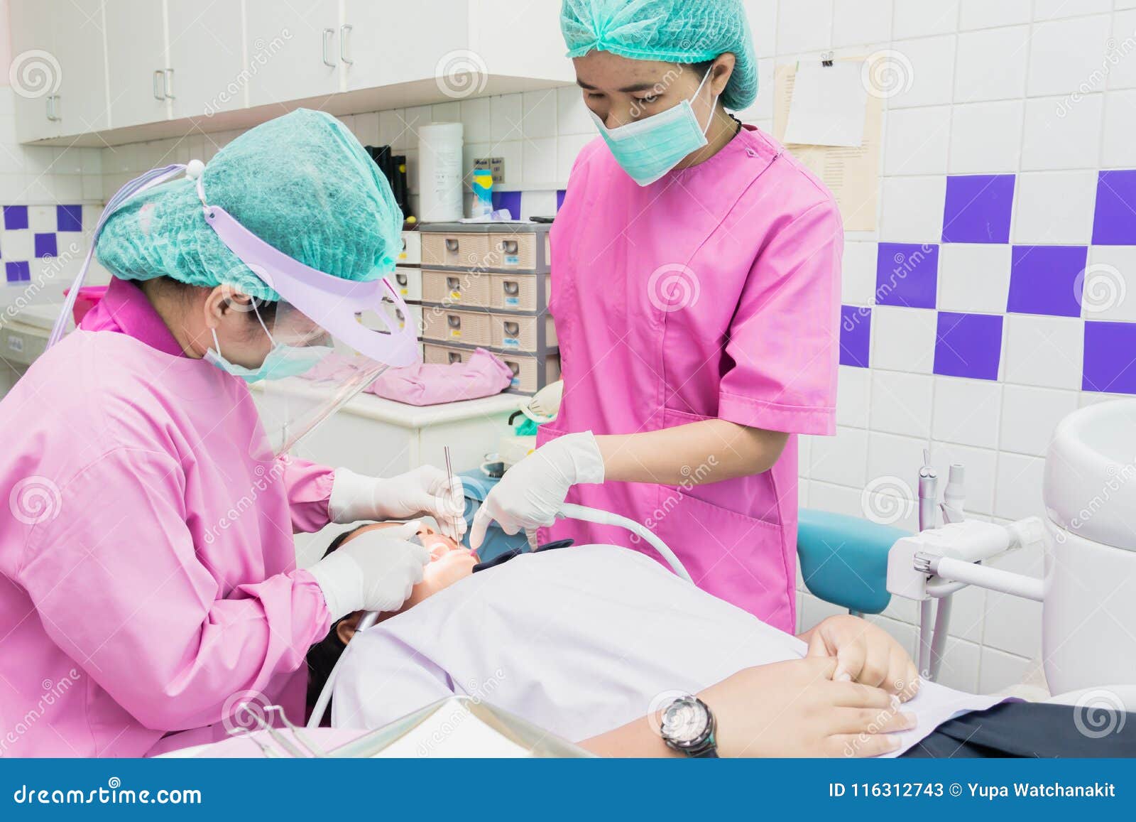 Dentist and Dentist Assistant Checking Teeth for Children Stock Image Image of people, check