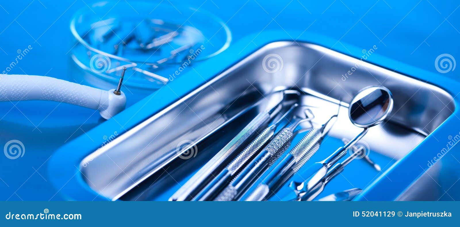 Dentist Equipment on Blue Background Stock Image Image of scraper