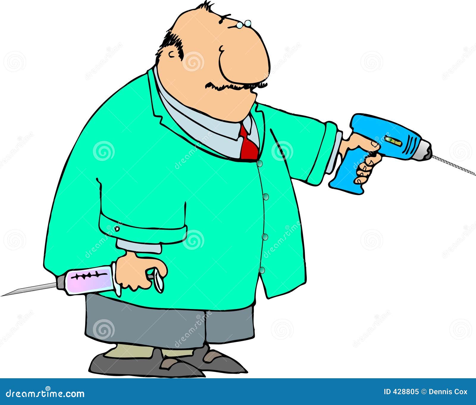 Dentist with a Large Drill and Syringe Stock Illustration