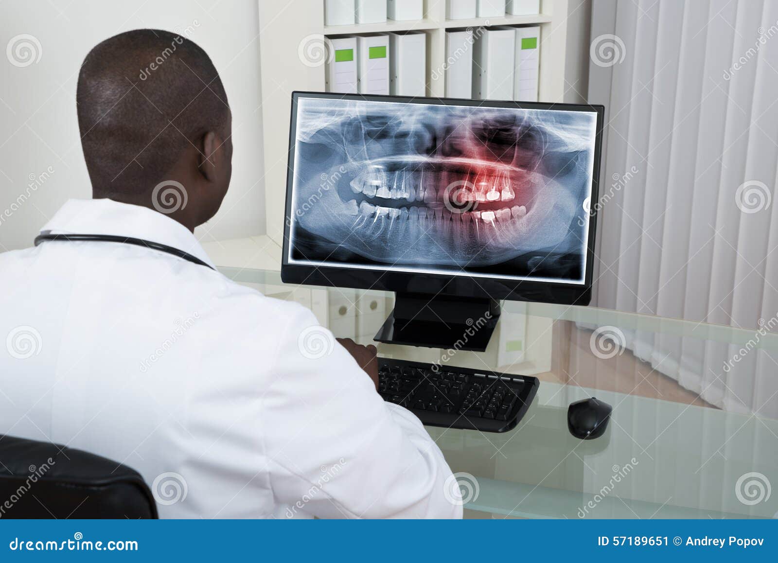Dentist Looking at Teeth Xray on Computer Stock Image Image of analyzing, chair 57189651