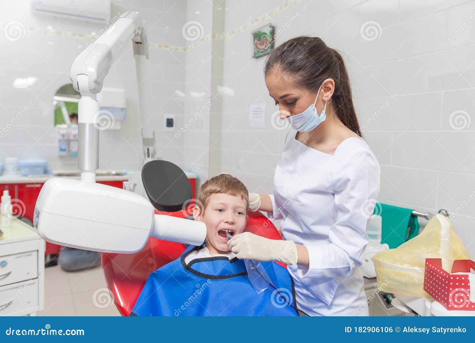 Dentist Xray. a Child with a Dentist in a Dental Office. Stock Photo