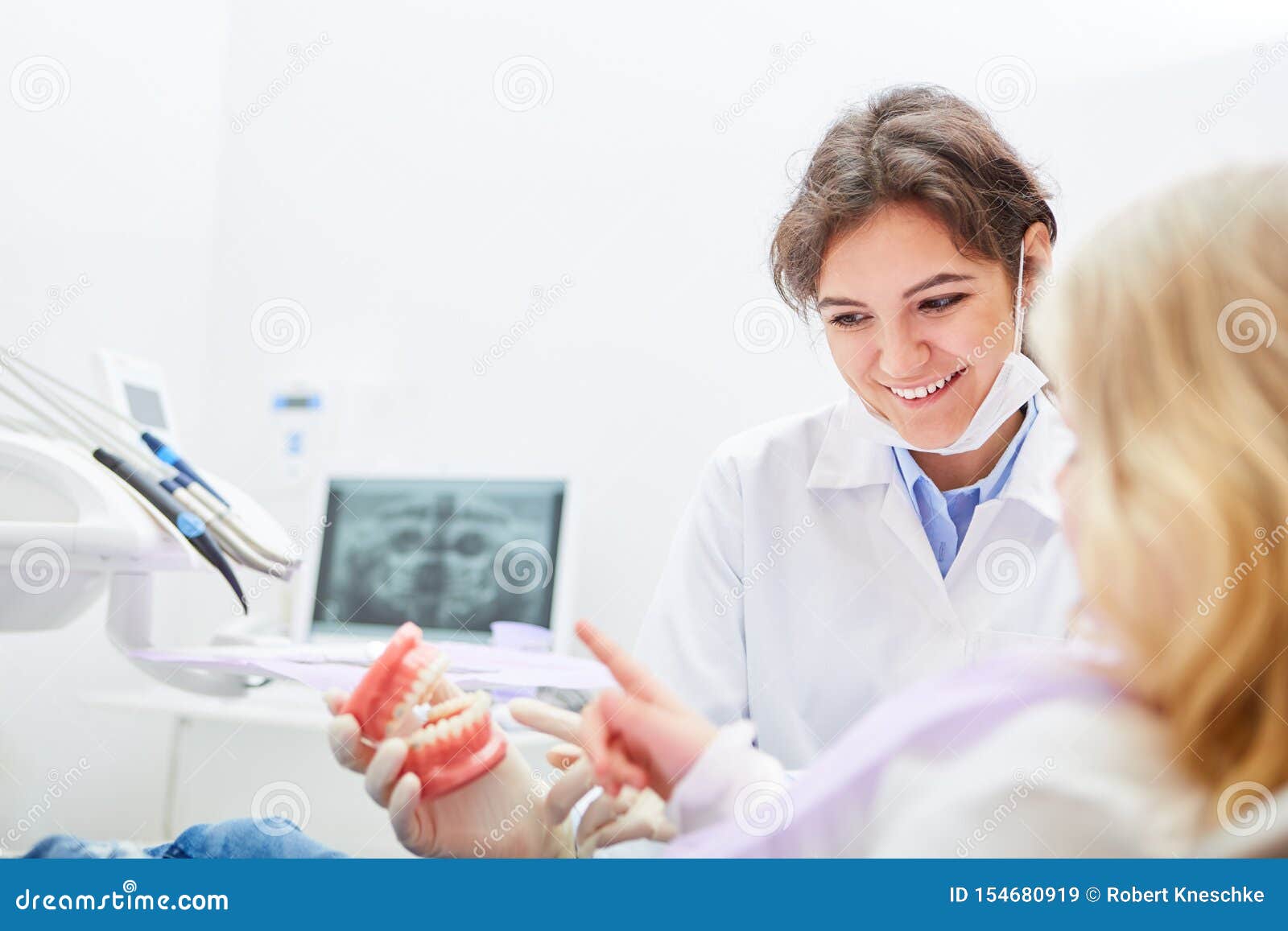 Dentist Shows Child the Model of a Denture Stock Image - Image of ...