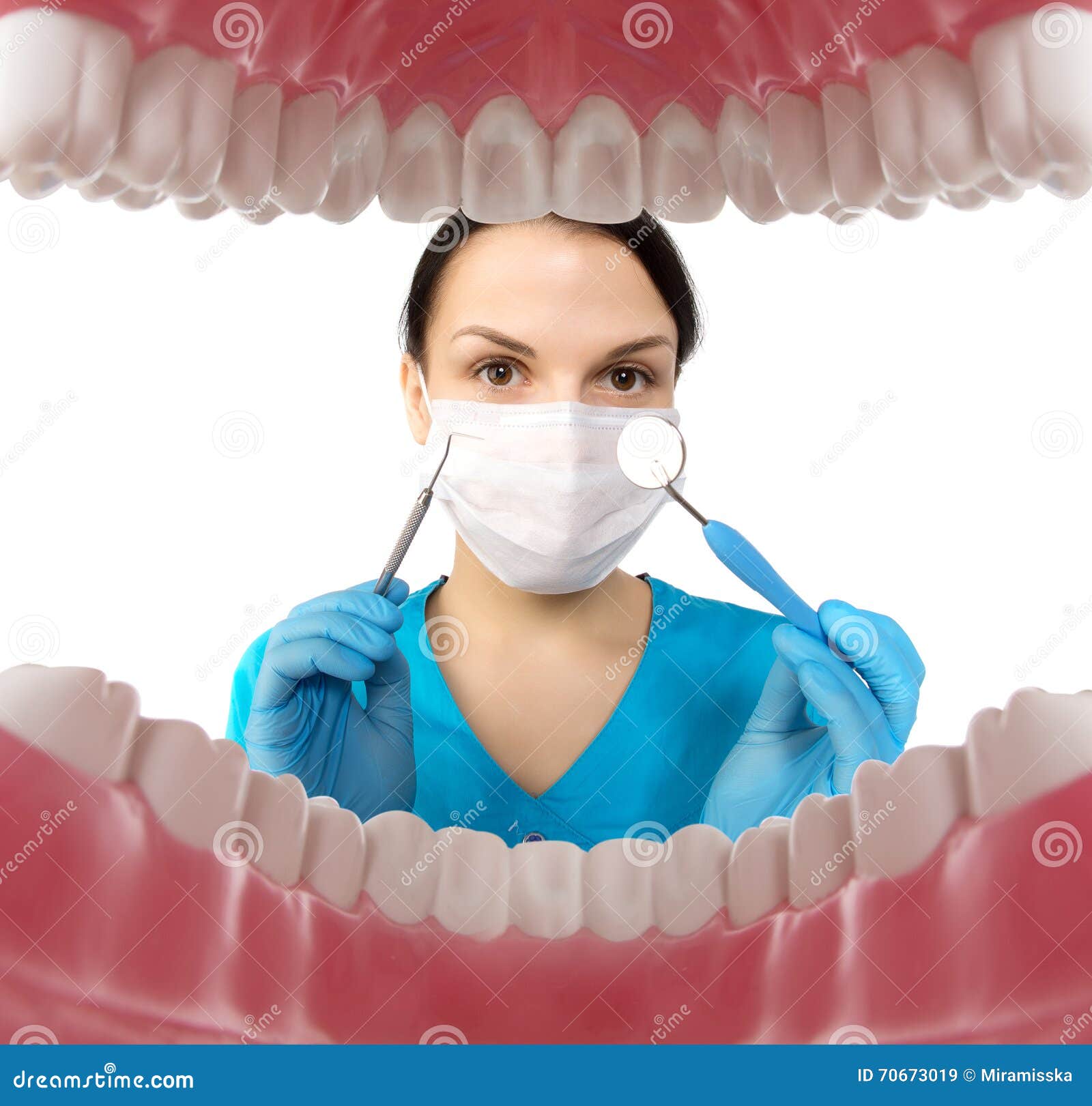 dentist with tools. concept of dentistry, whitening, oral hygiene, teeth cleaning with toothbrush, floss. dentistry, taking care