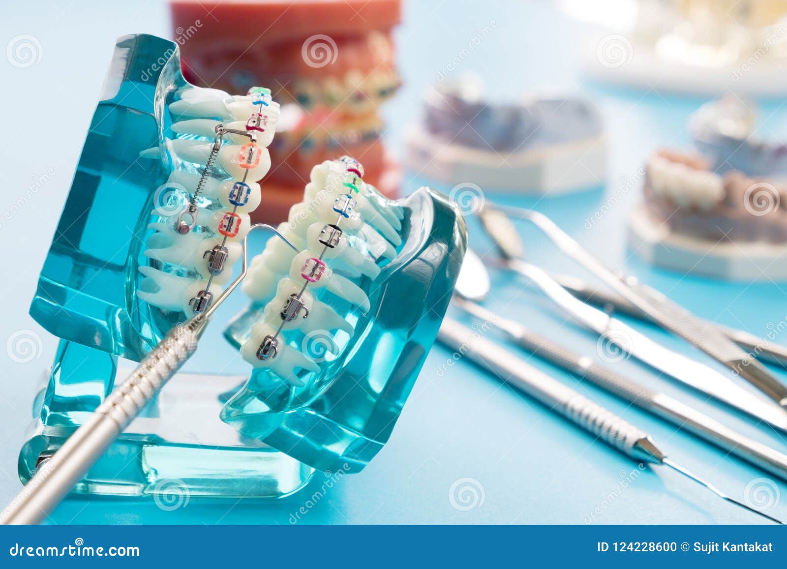 Dentist Tools and Orthodontic Model. Stock Photo Image of metal