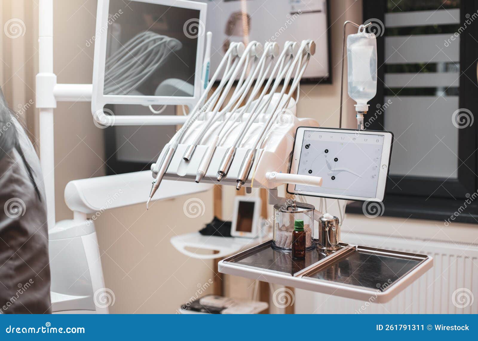 Dentist Using His Dental Equipment on a Patient Stock Image Image of