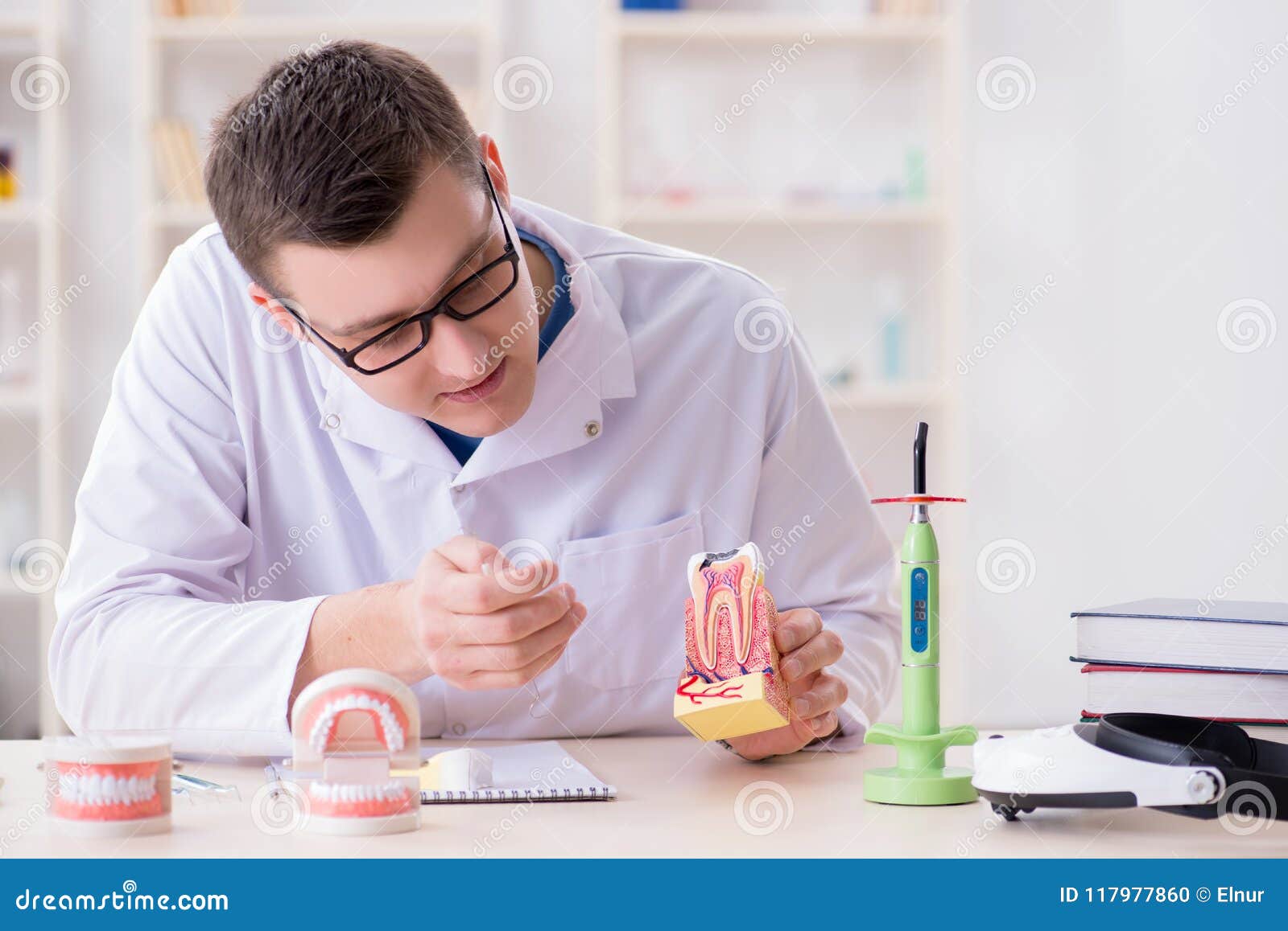 The Dentist Working Teeth Implant in Medical Lab Stock Photo Image of
