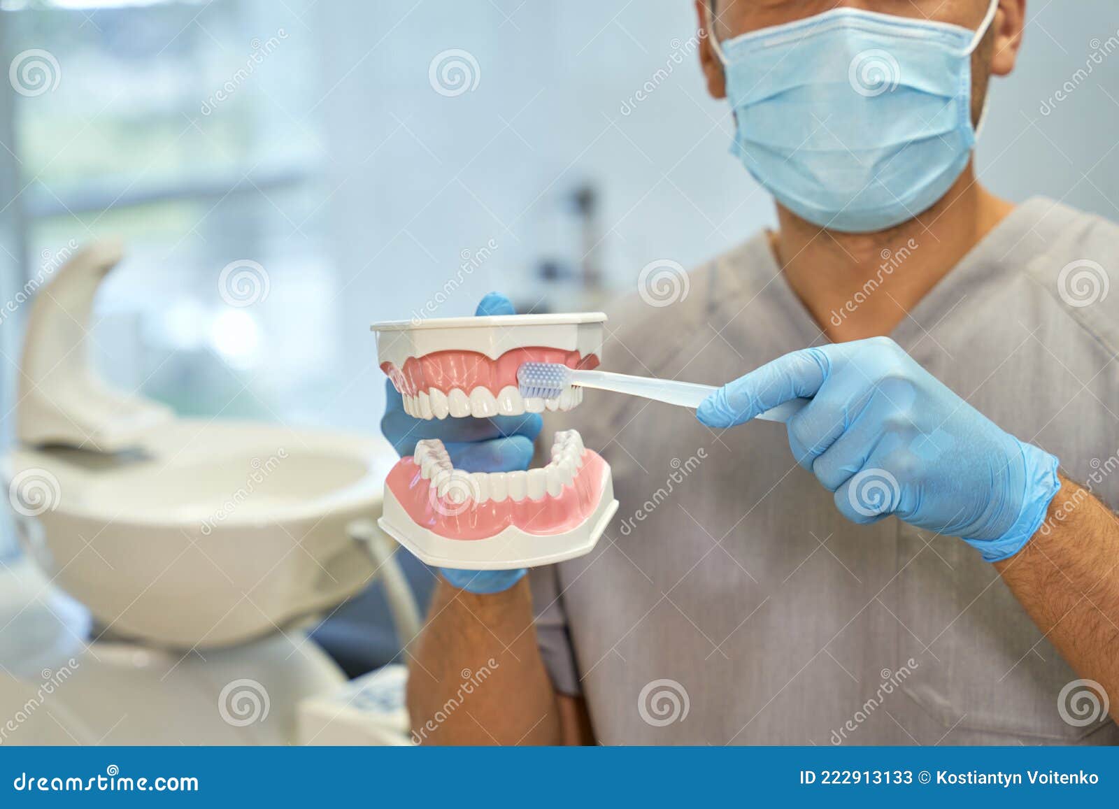 Dentista Dedicado Demonstrando Escova De Dentes Falsos Imagem de Stock -  Imagem de pessoa, interior: 222913133