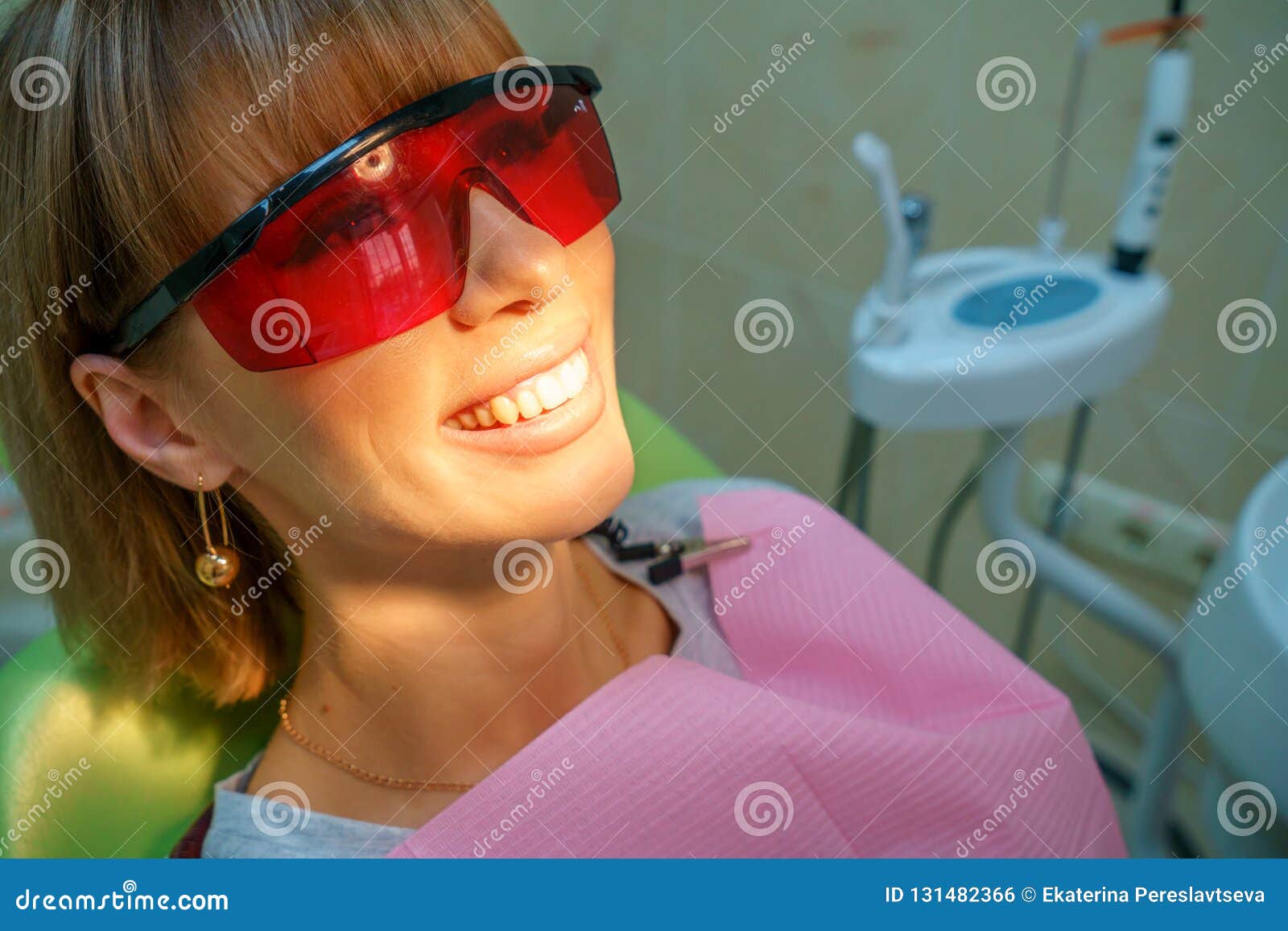 Dentistry Happy Patient in the Chair in Goggles Stock Photo Image of