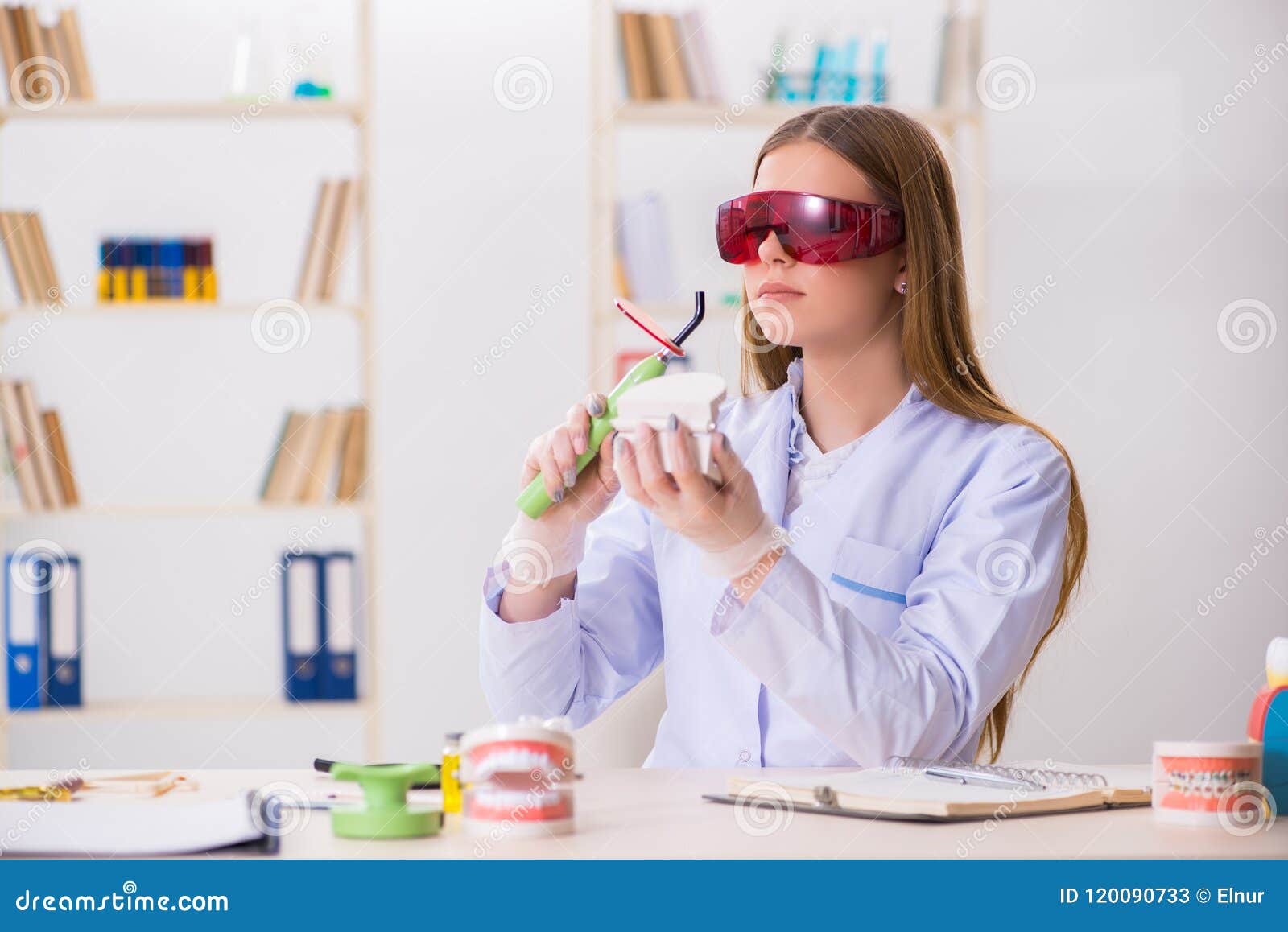 The Dentistry Student Practicing Skills in Classroom Stock Image
