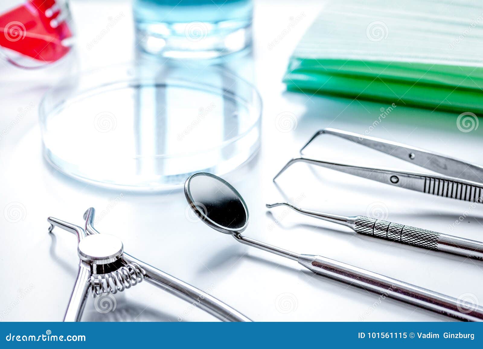Dentists Tools in on White Desktop Stock Image Image of