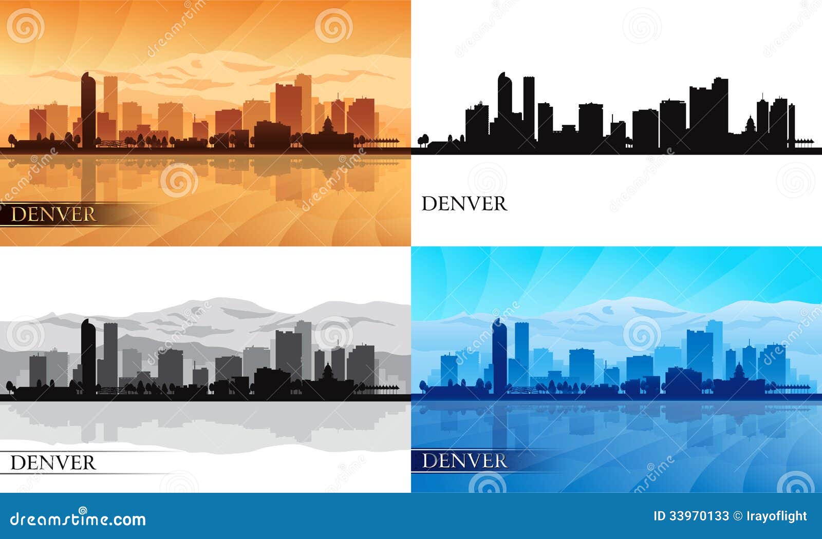 denver city skyline silhouettes set