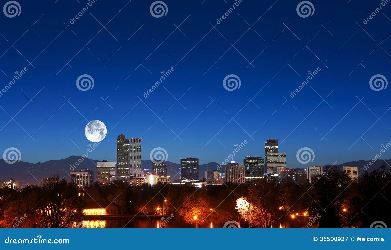denver skyline with moon