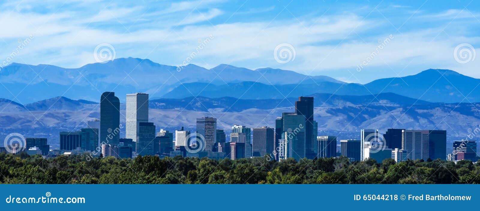 the denver skyline against the rockies