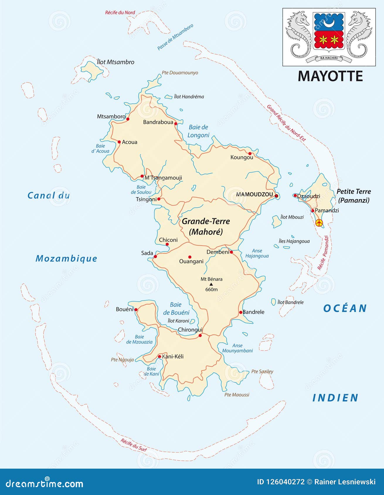 Download Department Of Mayotte Road Vector Map With Coat Of Arms ...