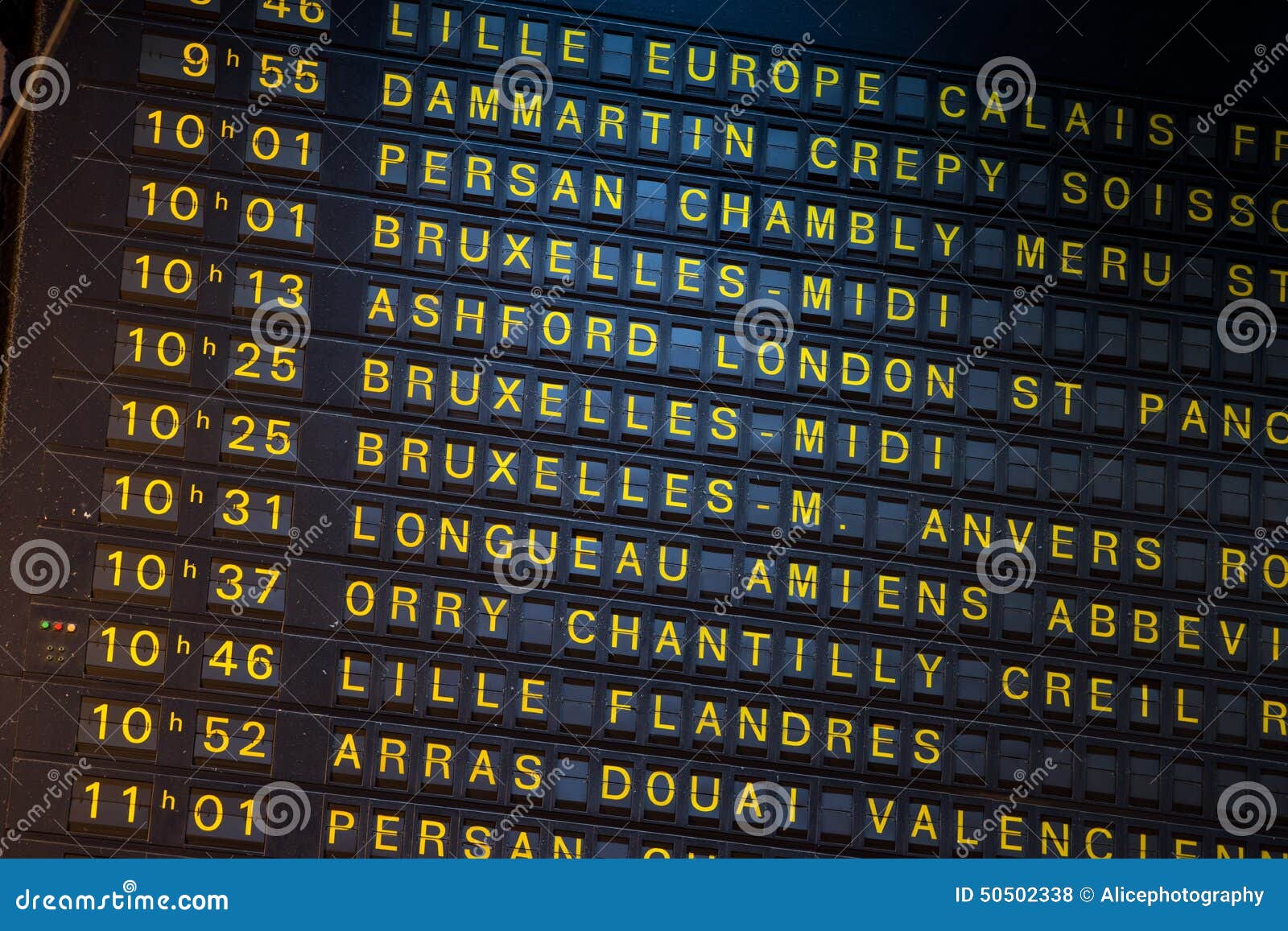 Departure Board On The Train Station In Paris France Stock Photo
