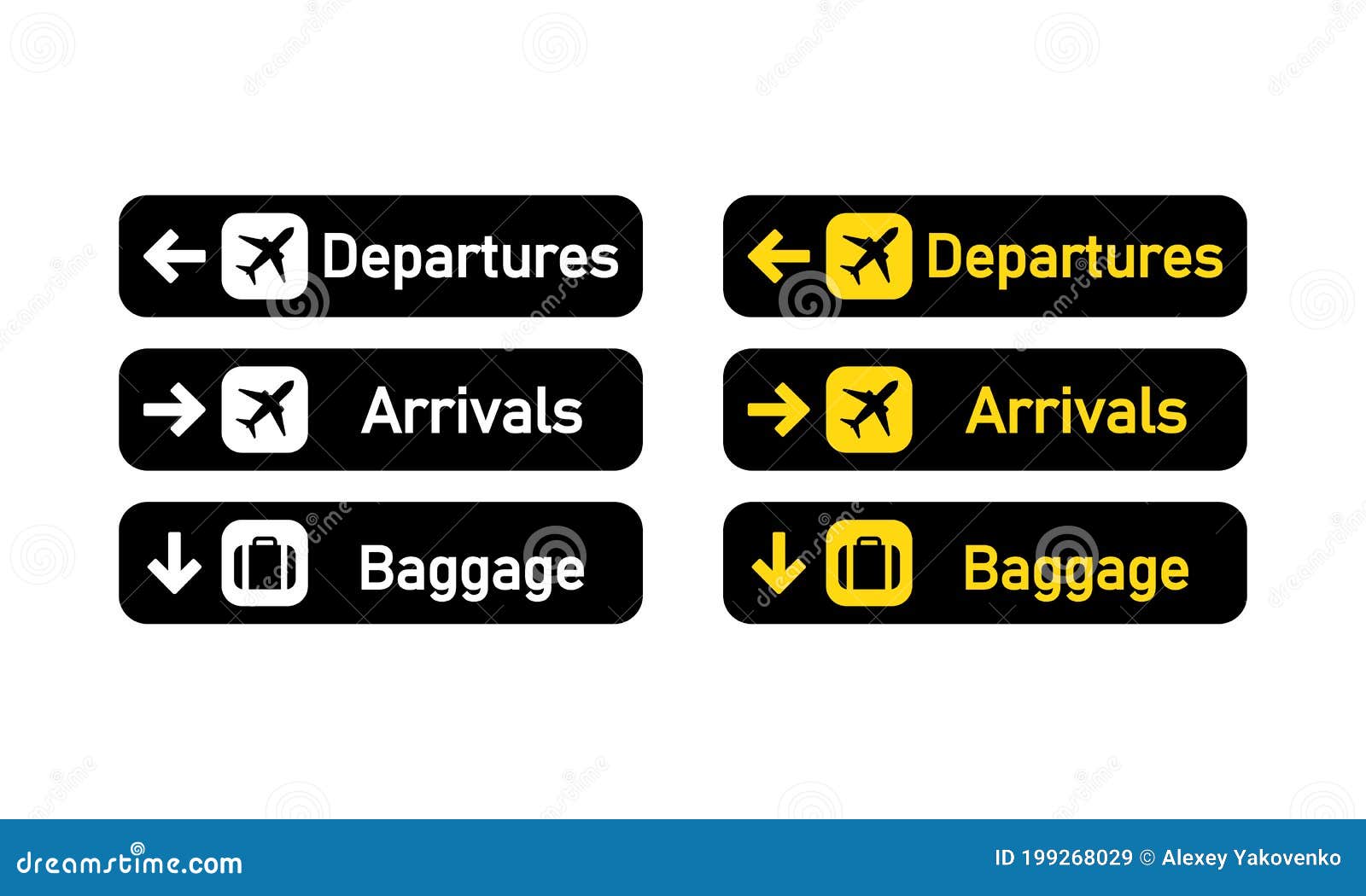 departures, arrivals and baggage sign. airport sign.  on  white background. eps 10