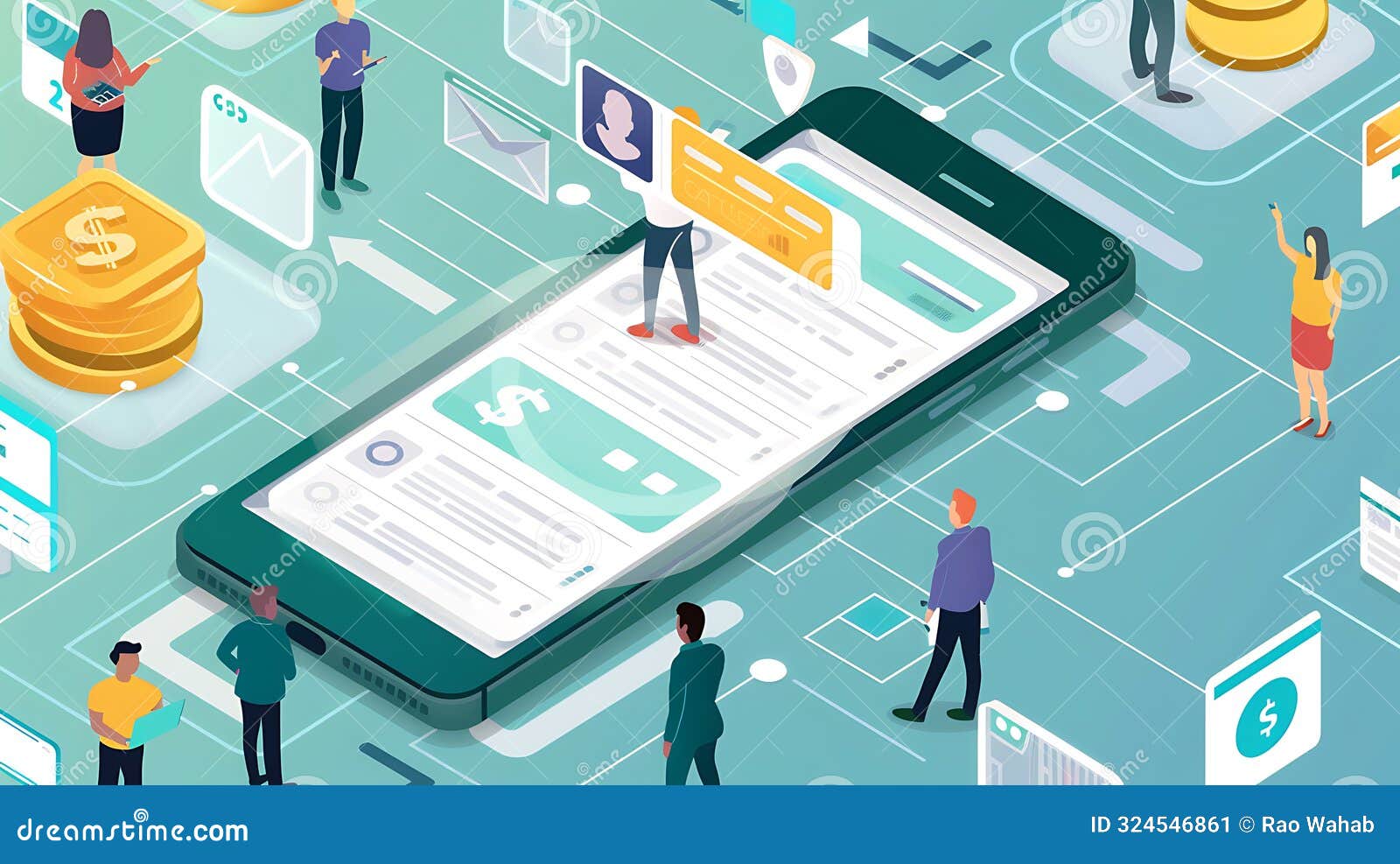 depict a scenario where individuals are lending money to small business owners via a digital platform, with visible profiles and