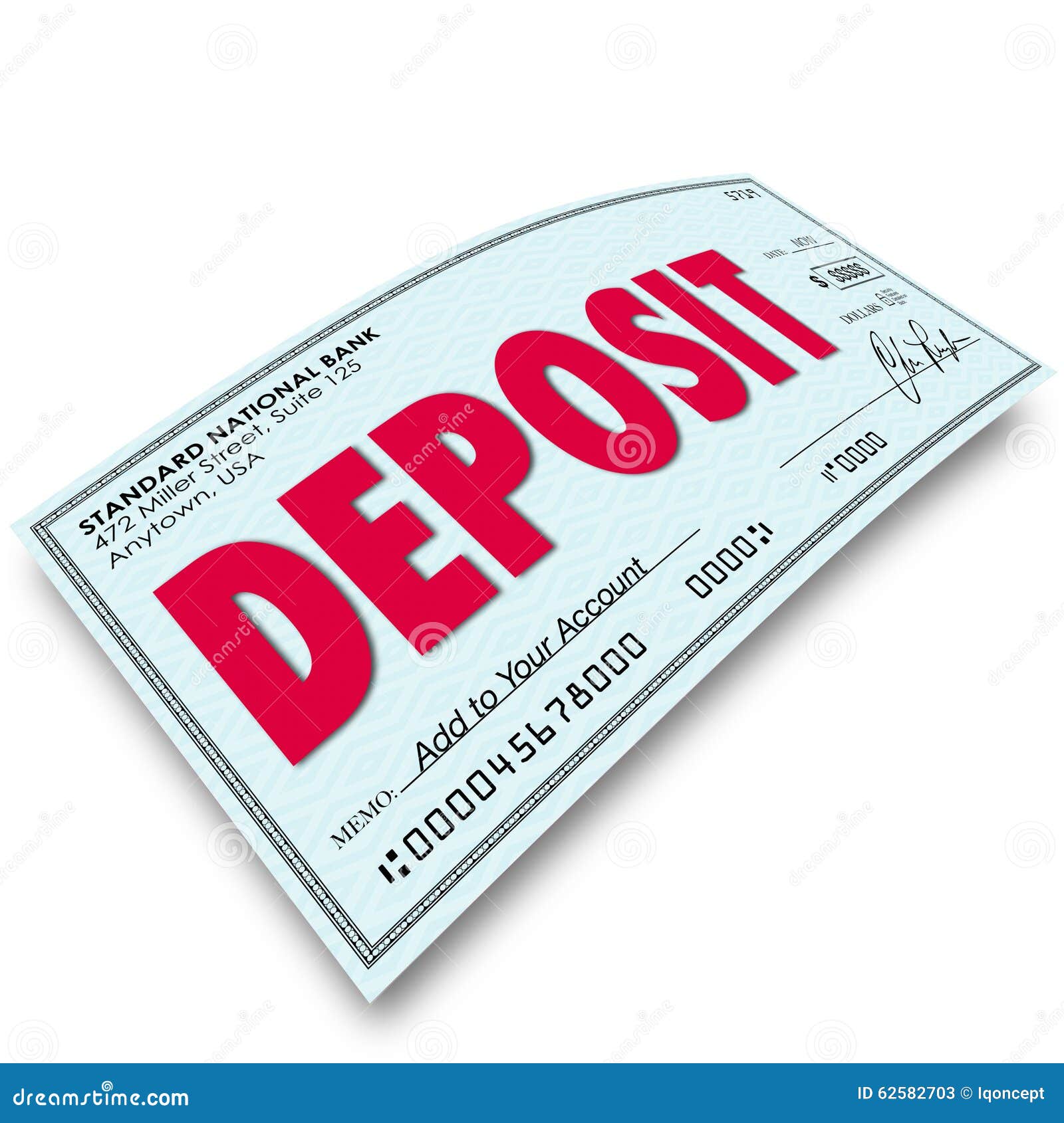deposit word check putting money into your bank account