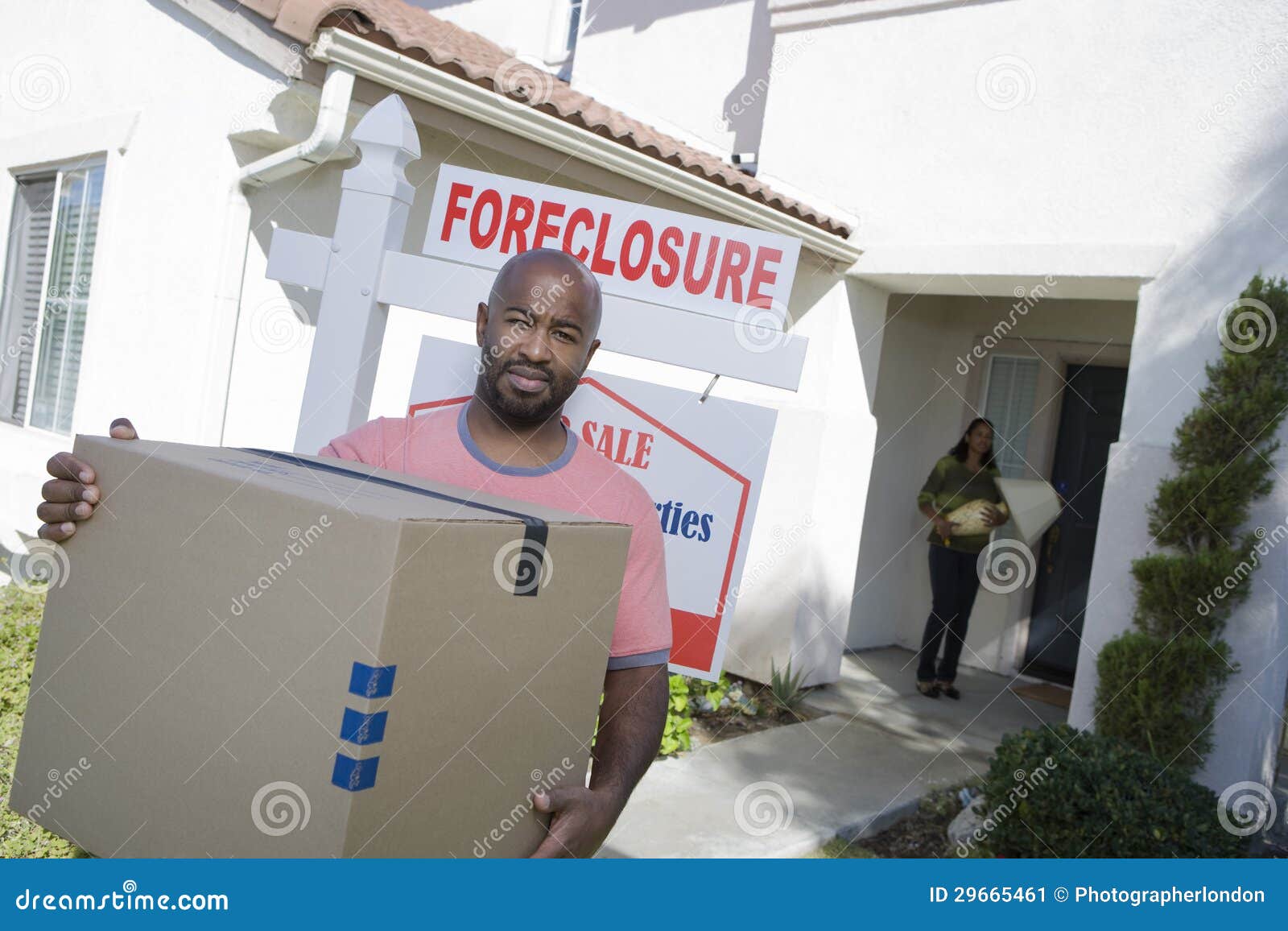 depressed bankrupt couple moving out of house