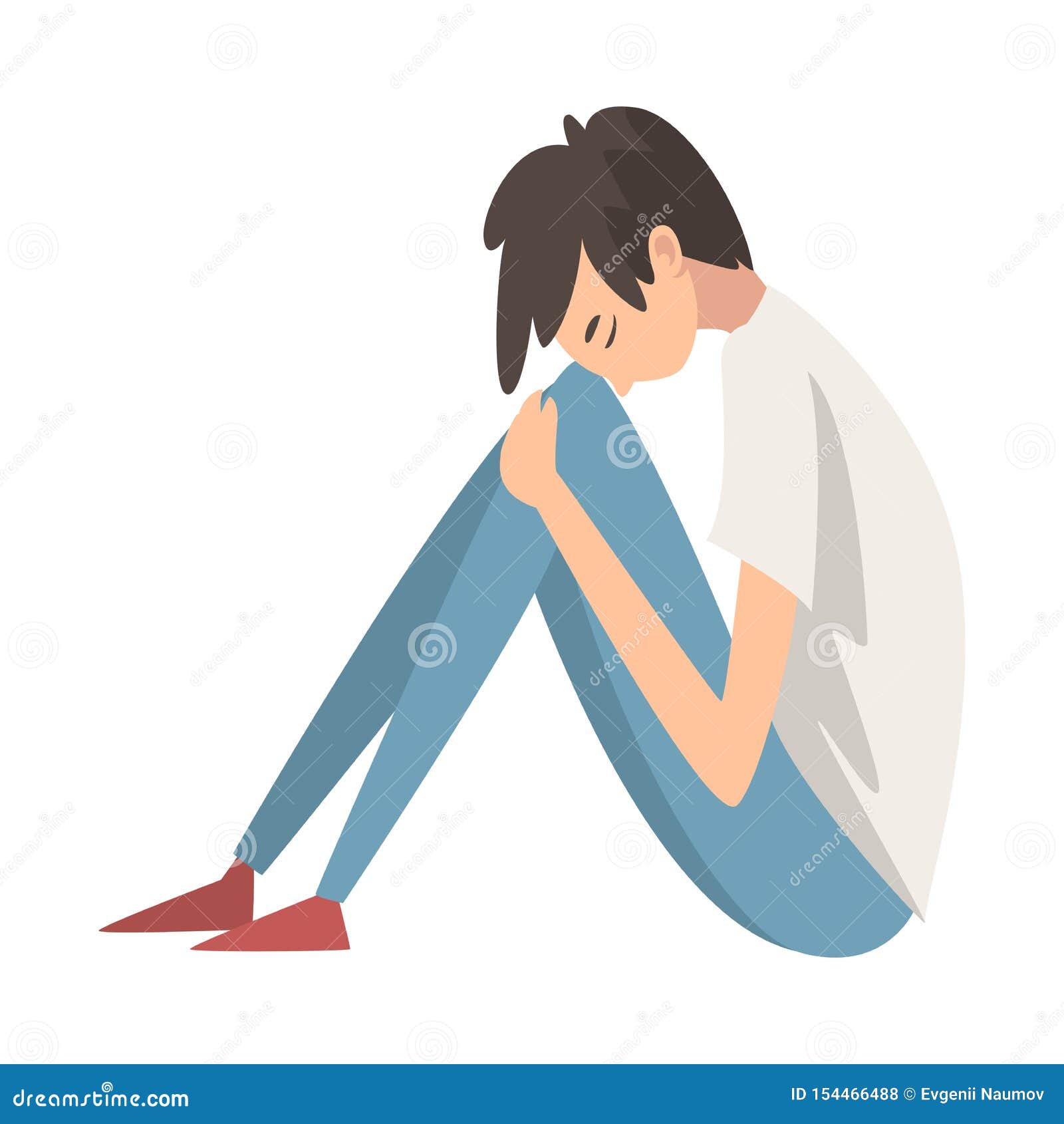 Depressed Boy Sitting on Floor Hugging His Knees, Unhappy Stressed ...