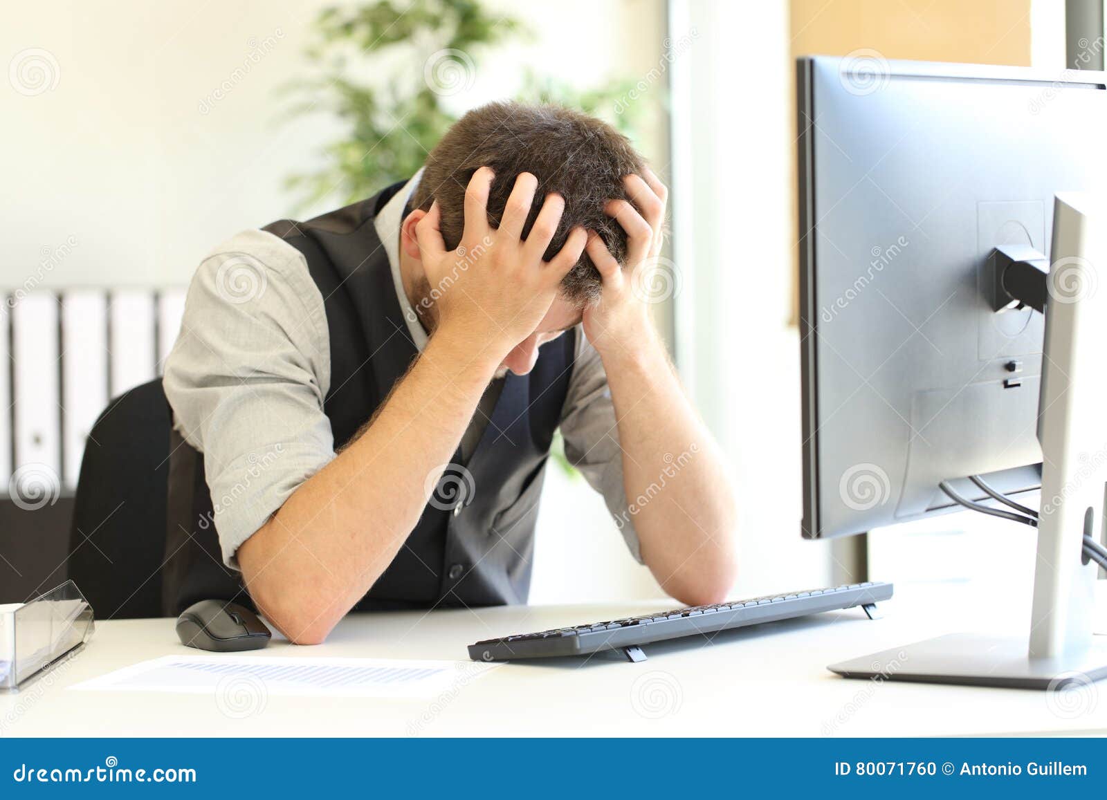 depressed businessman after bankruptcy at office