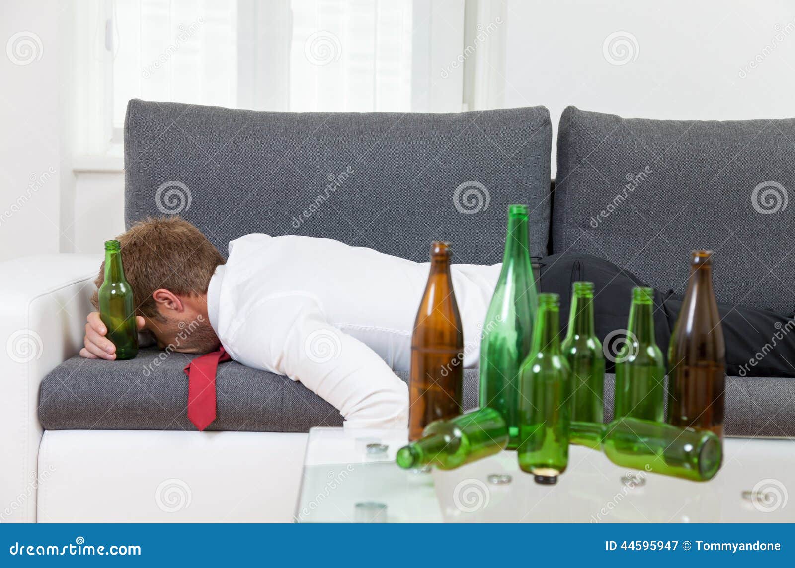 Depressed Businessman Drunk at Home Stock Image - Image of booze ...