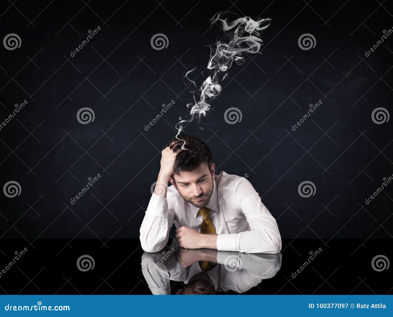Depressed Businessman with Smoking Head Stock Image Image of