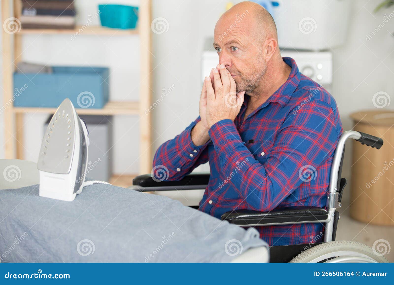 Depressed Disabled Man Sat by Ironing Board Stock Photo Image of housekeeping, ironing 266506164