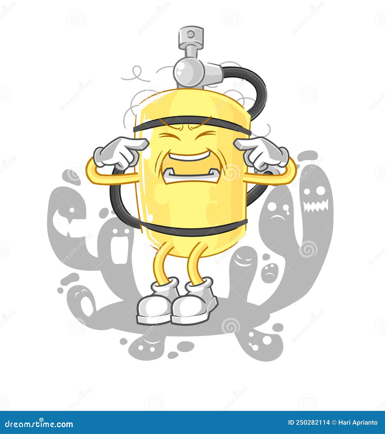 Depressed Diver Cylinder Character. Cartoon Vector Stock Illustration