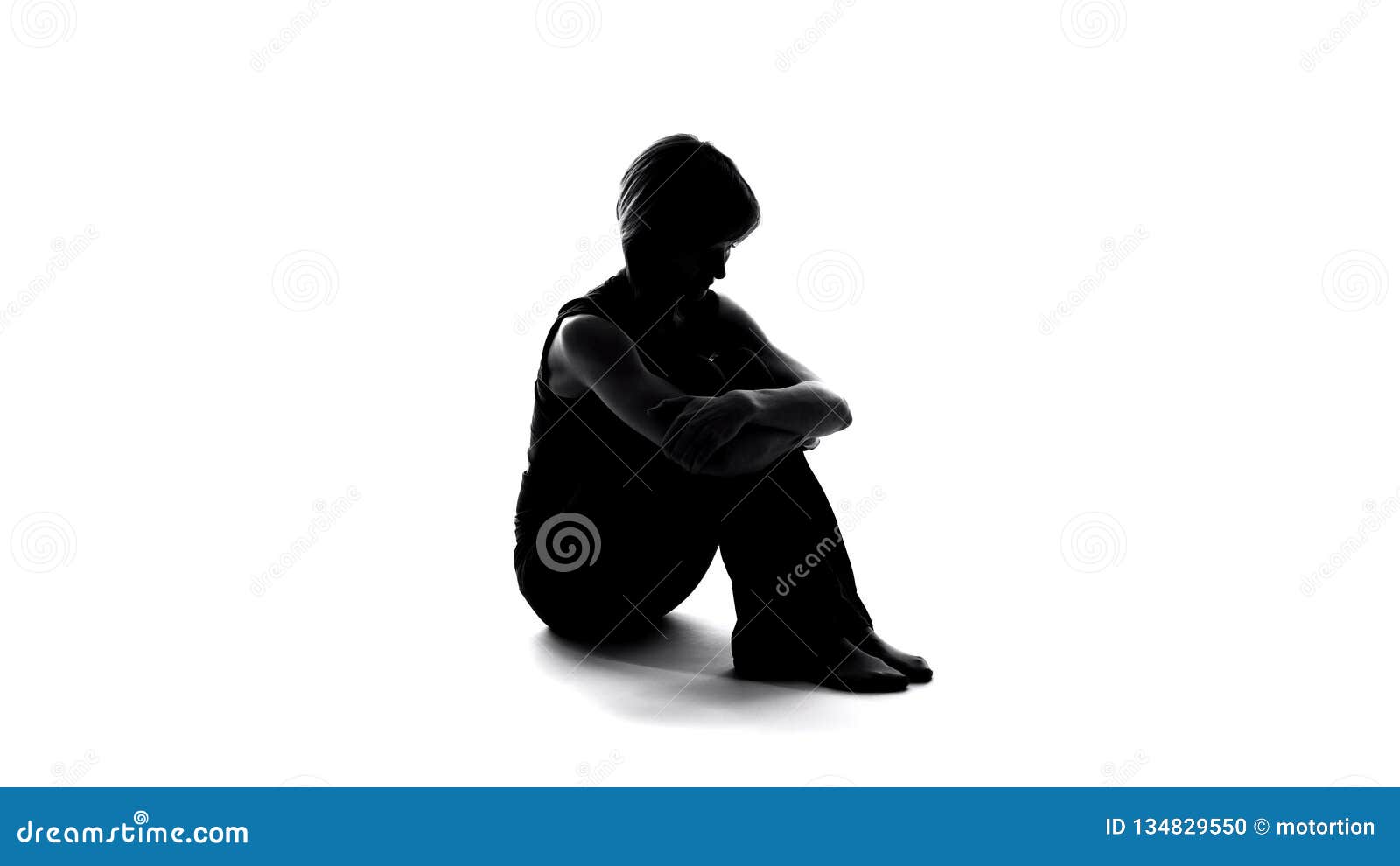 depressed female silhouette sitting floor, hopelessness problem, frustration