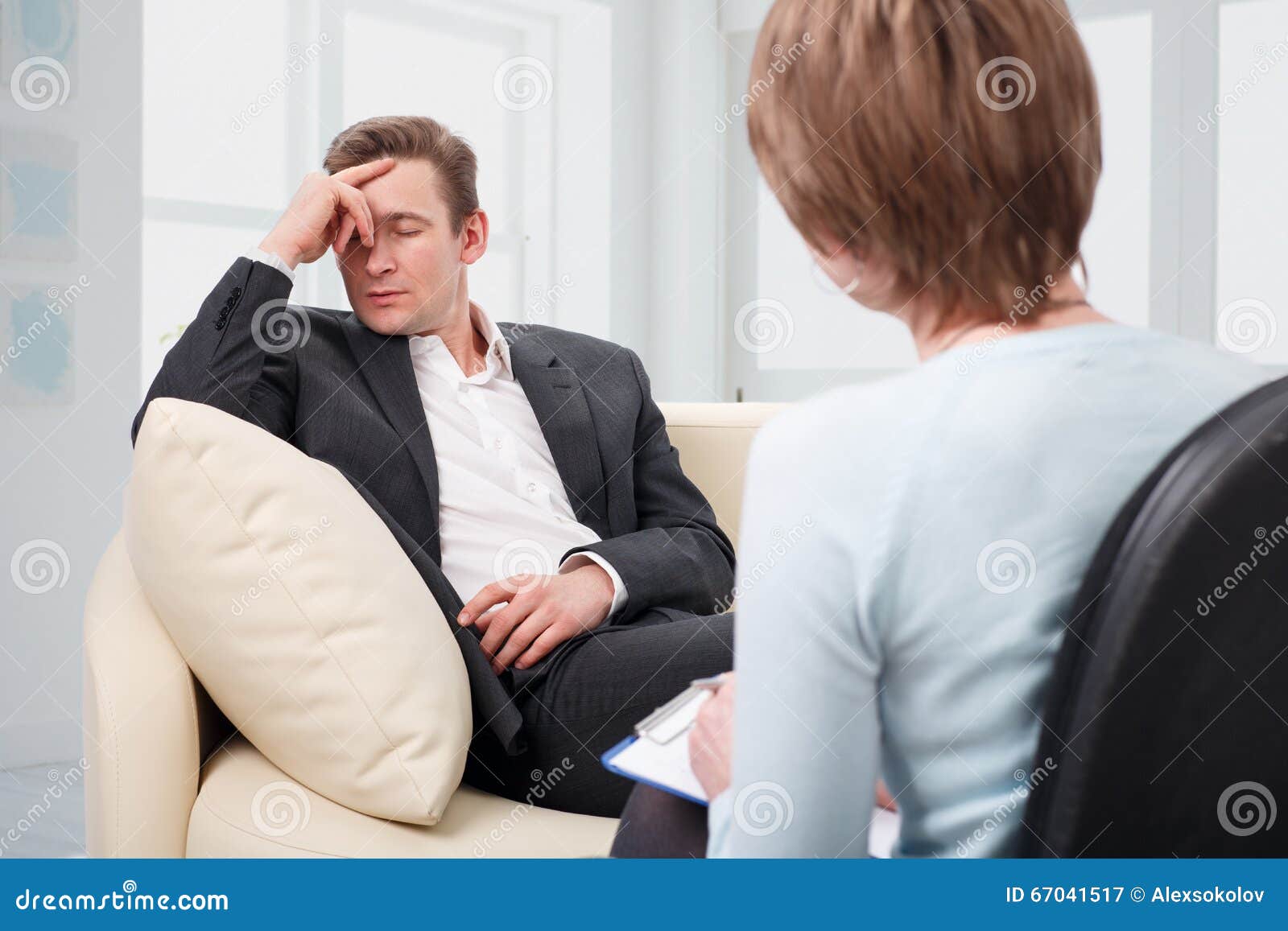 Depressed Man Talking with Psychologist Stock Image Image of