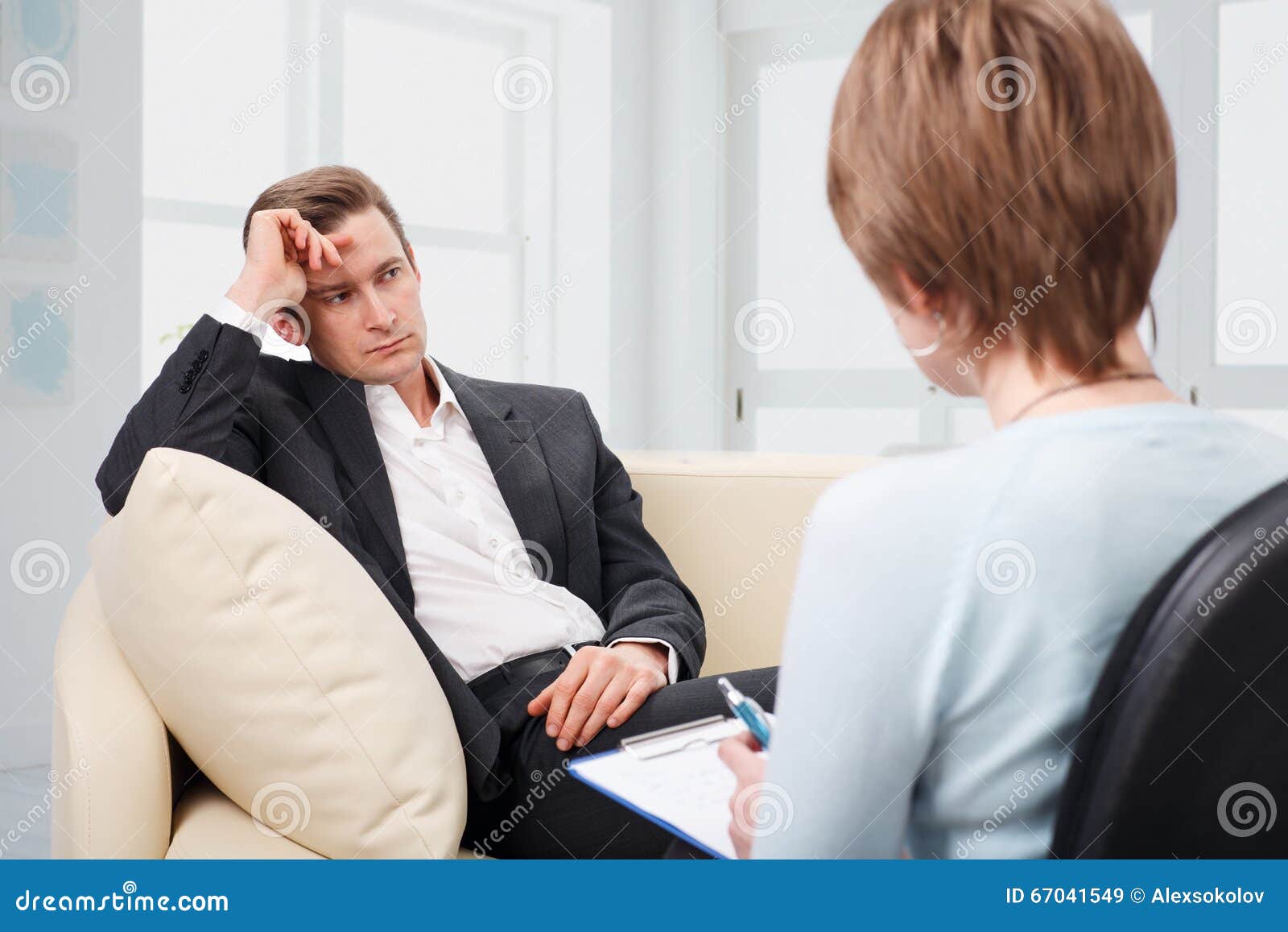 Depressed Man Talking with Psychologist Stock Image Image of