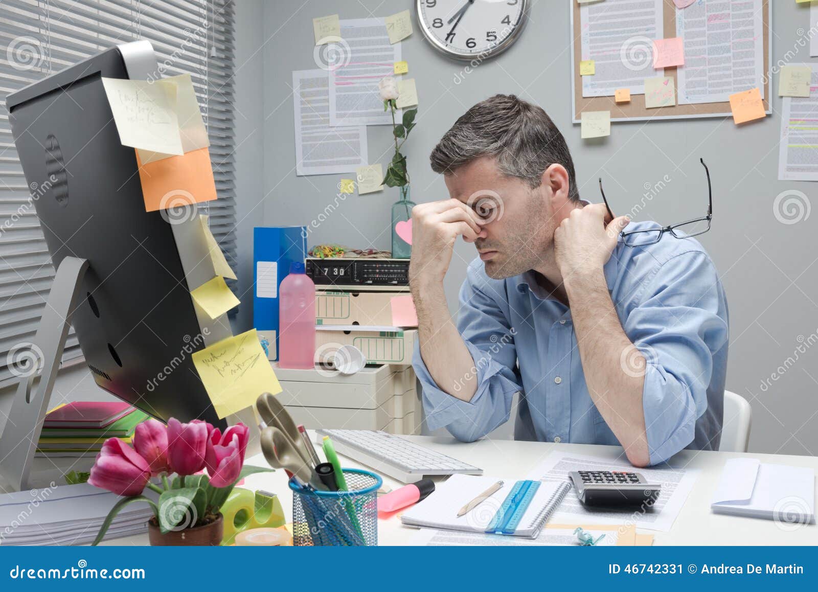 Depressed Office Worker at His Desk Stock Image Image of white, desk 46742331