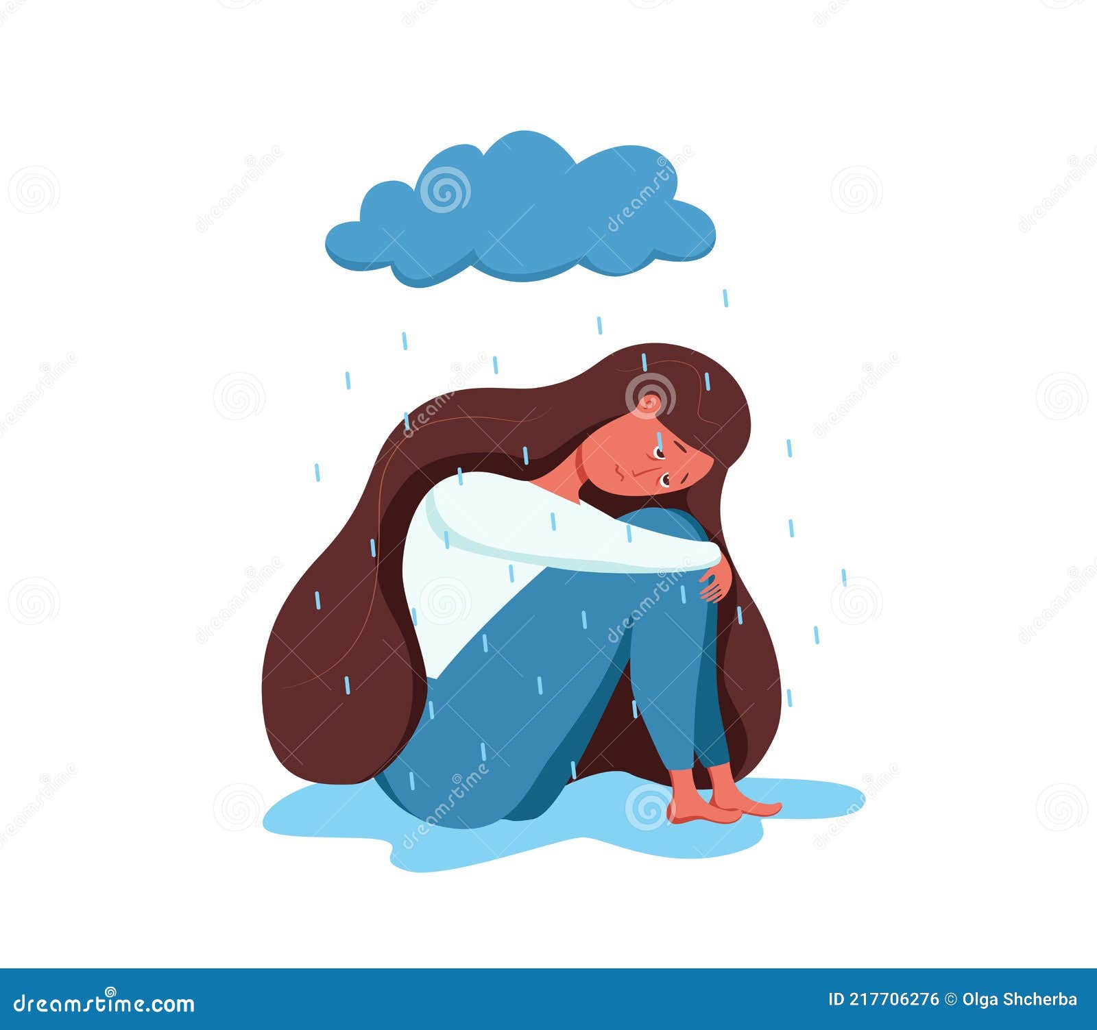 Depressed Sad Lonely Woman in Anxiety, Sorrow Vector Cartoon Illustration.  Stock Vector - Illustration of grief, health: 217706276