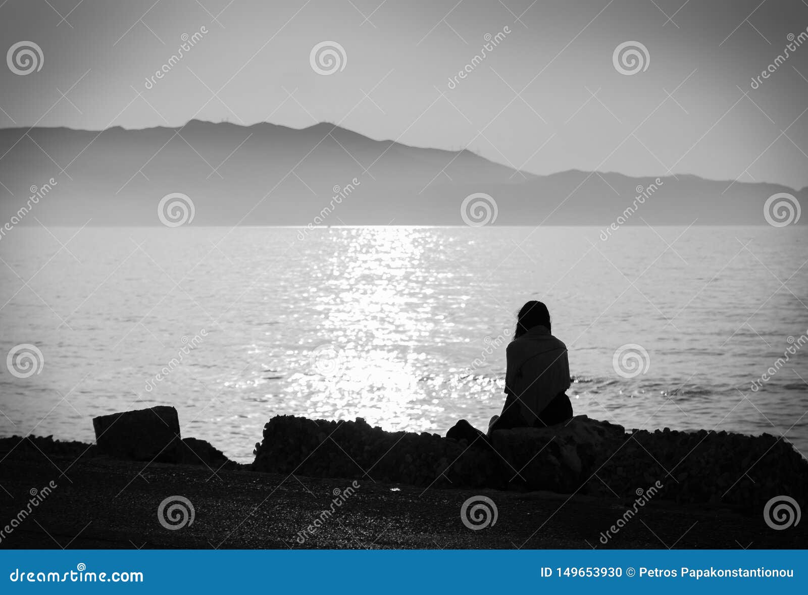 Depression. Black and White Photo of Melancholic Alone Girl ...
