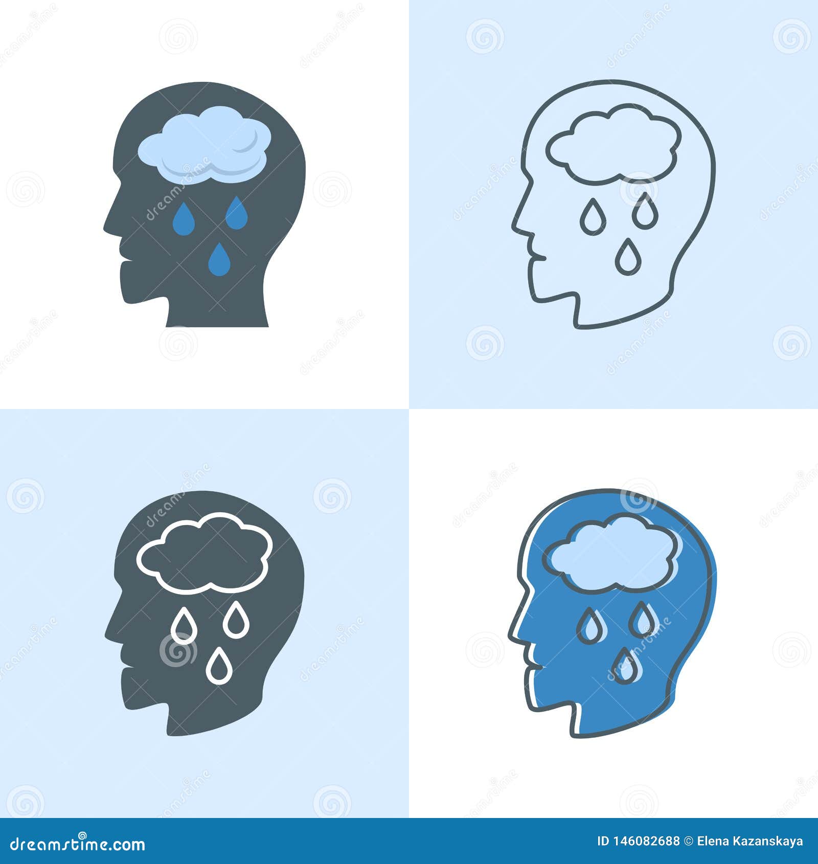 Depression Concept Icon Set in Flat and Line Styles Stock Vector ...