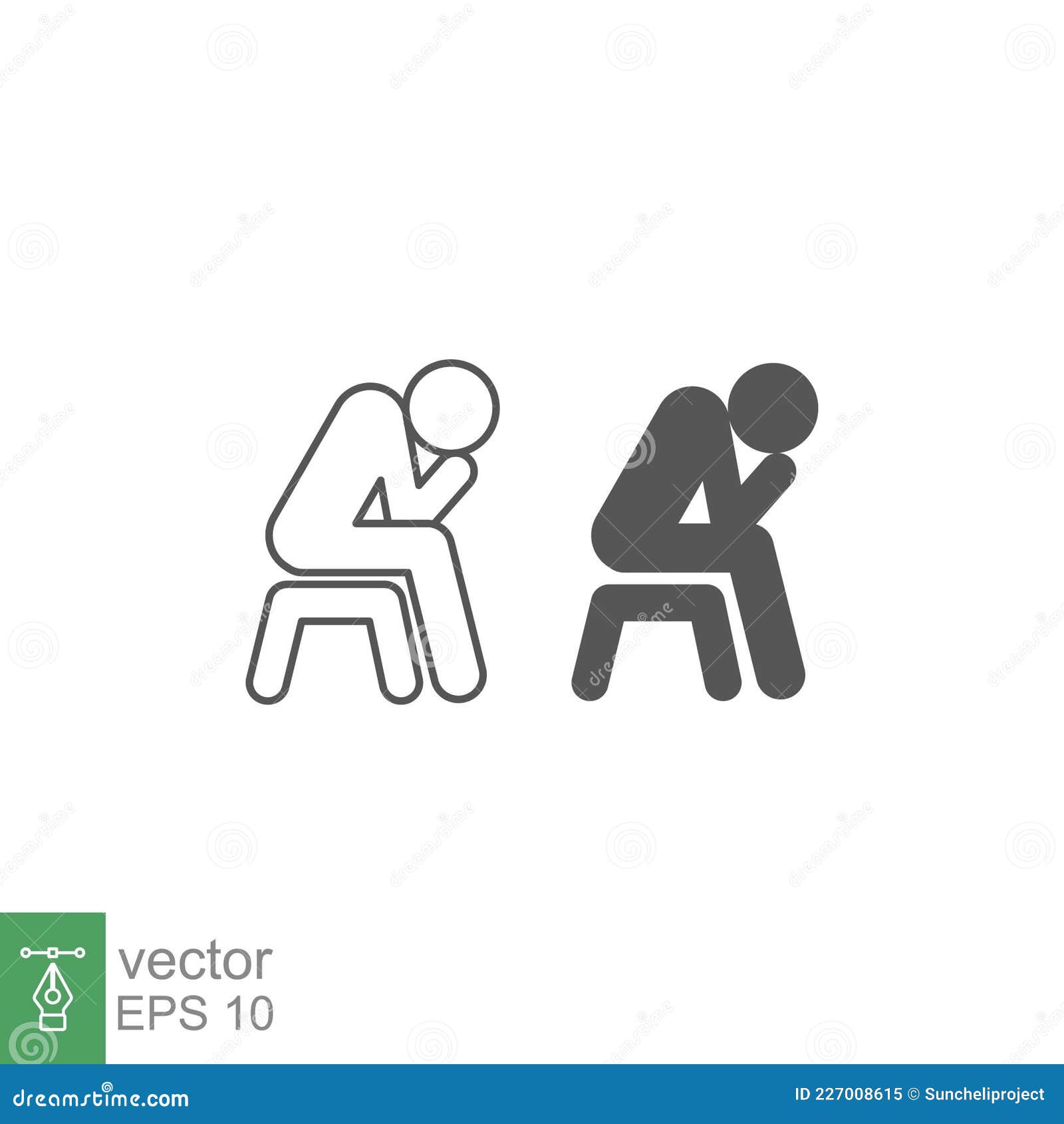 Depression Icon Symbol, Line, Solid Stock Vector - Illustration of ...