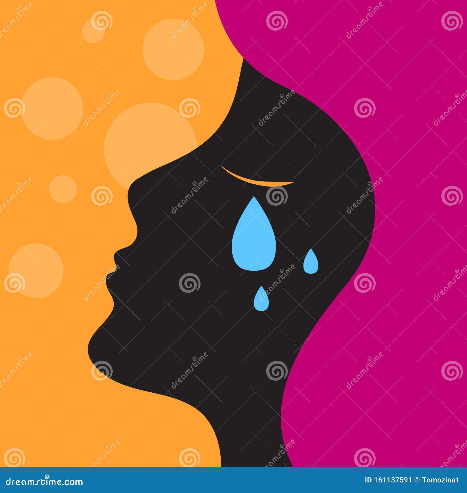 Depression, Sadness, Girl Crying Stock Vector
