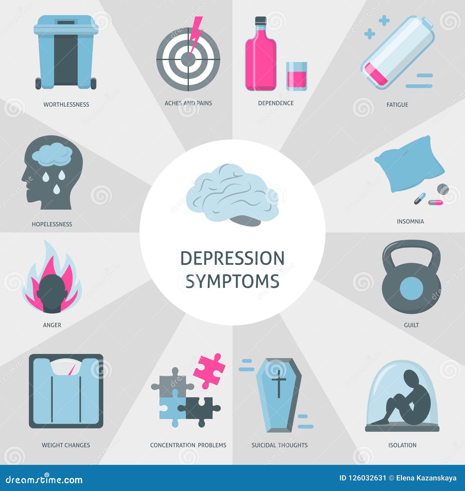Depression Symptoms Banner Template in Flat Style Stock Vector