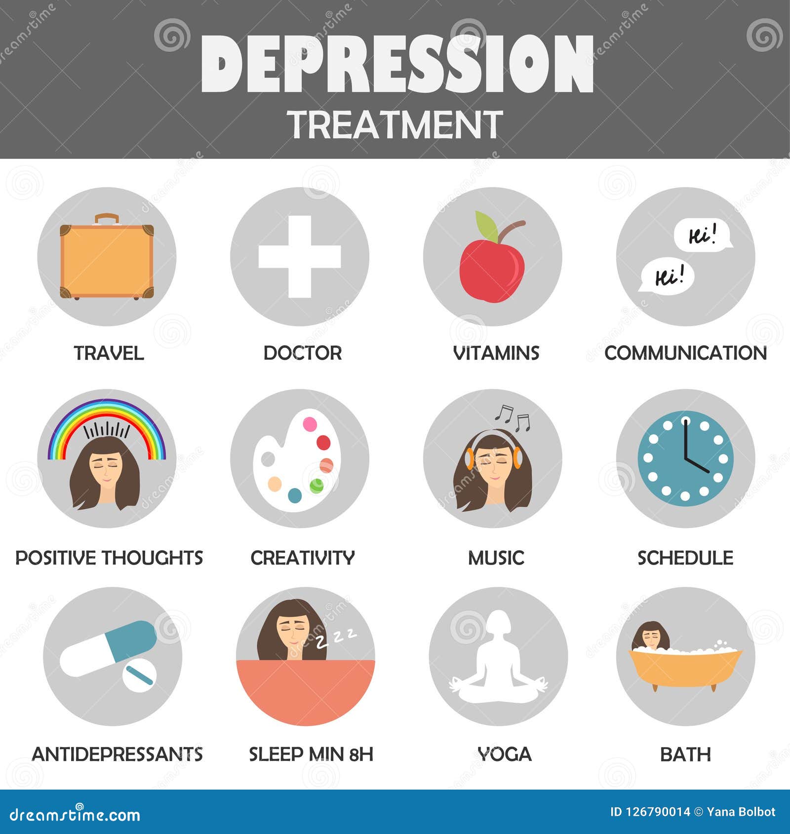 Depression treatment icons stock vector. Illustration of cartoon ...