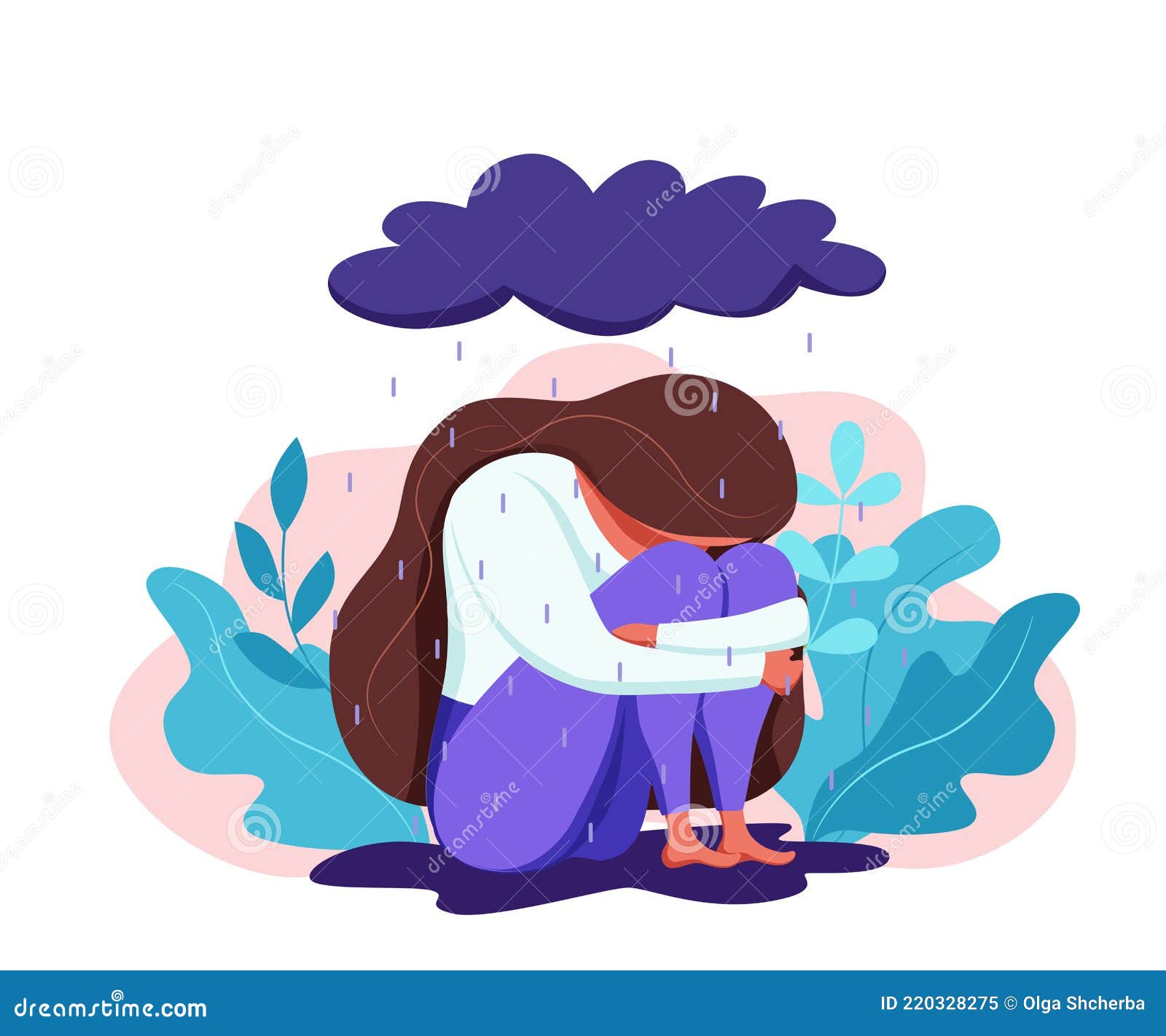 Deprimido Triste Sola Mujer En Ansiedad Tristeza Vector Ilustración De  Dibujos Animados. Ilustración del Vector - Ilustración de enfermo, persona:  220328275