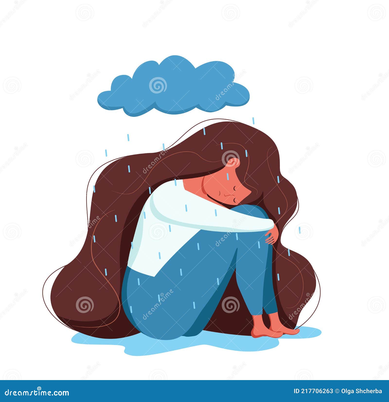Deprimido Triste Solitaria Mujer En Ansiedad Tristeza Vector Dibujos  Animados Ilustración. Ilustración del Vector - Ilustración de lluvia,  plano: 217706263
