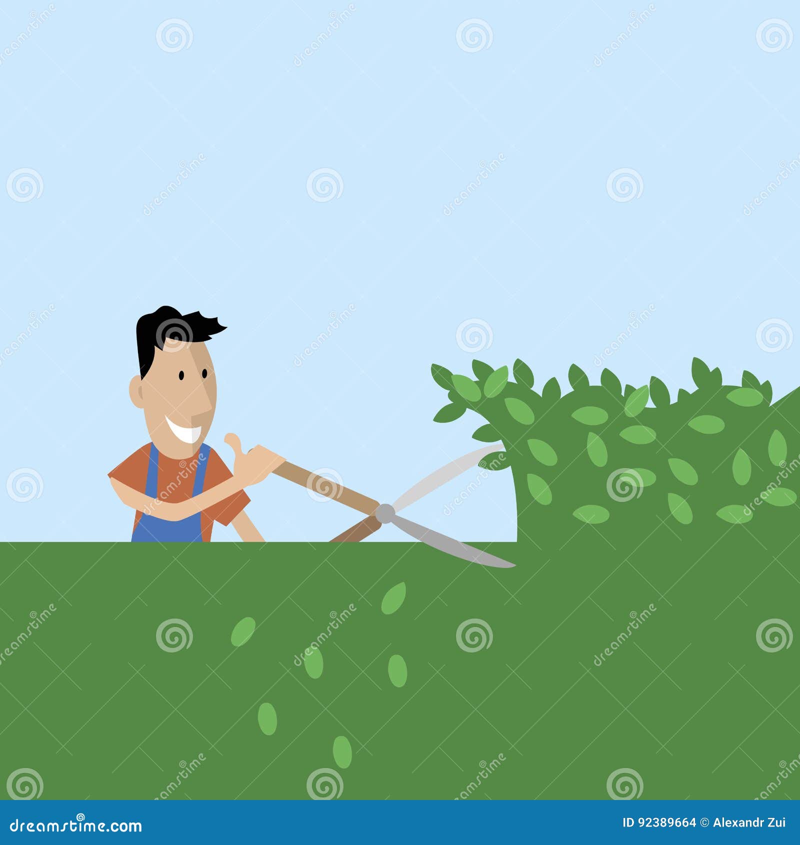 Der Gärtner Schneidet Bäume Mit Scheren Vektor Abbildung Illustration