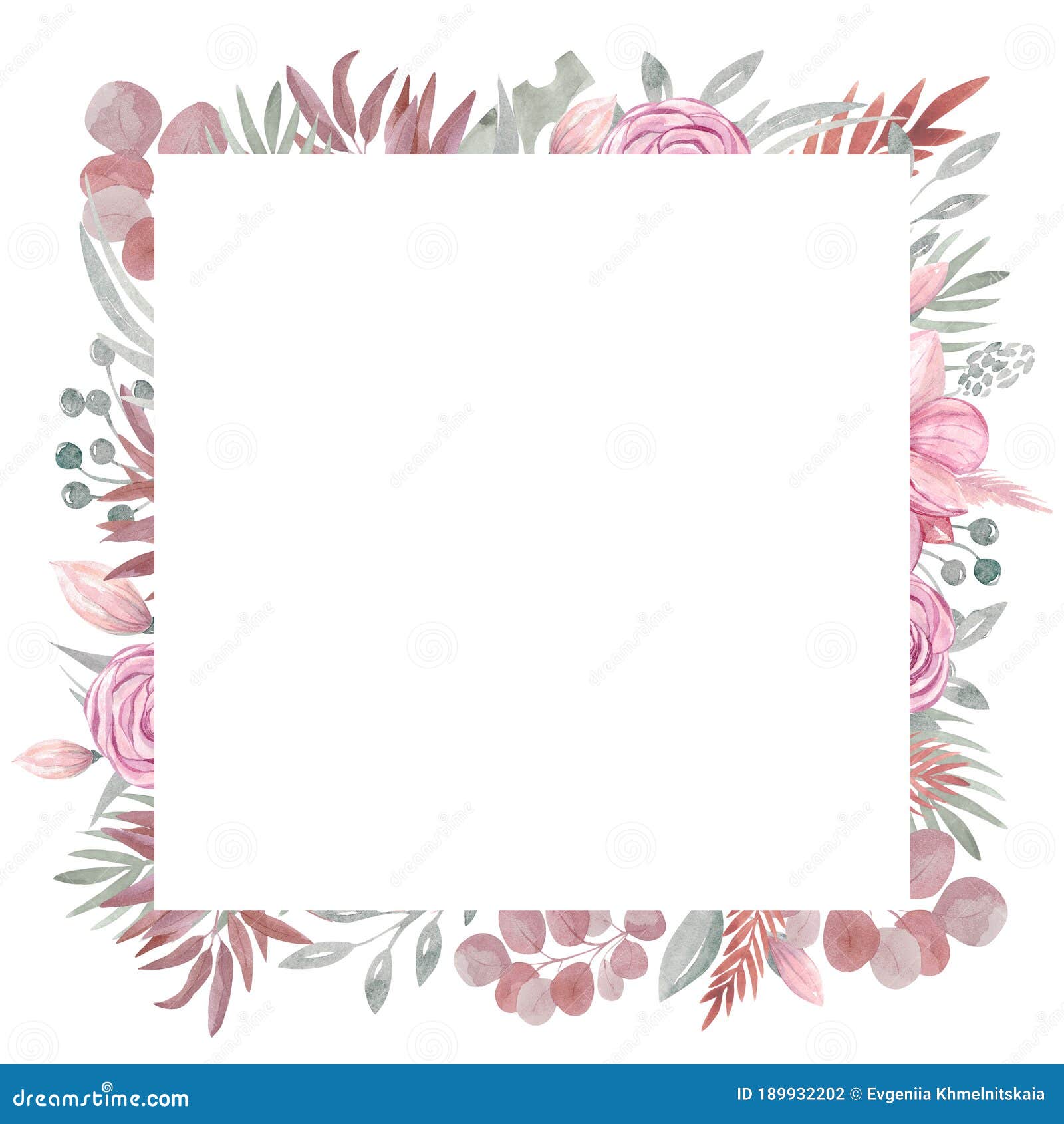 Der Herbst Trockenblumen Aquarell Blumen Boho Rahmens Lasst Die Eckigen Tropischen Rosenblatter Und Rosa Blumen Der Zweige Der Zwe Stock Abbildung Illustration Von Botanisch Rosa 189932202