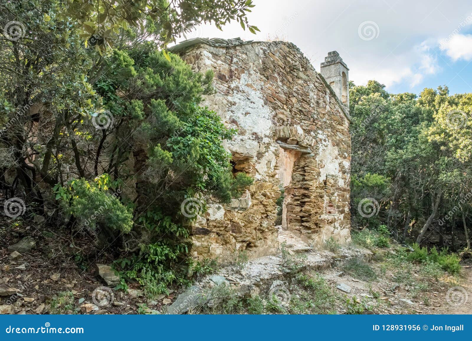 abandoned chapel in woodland on cap corse in corsica