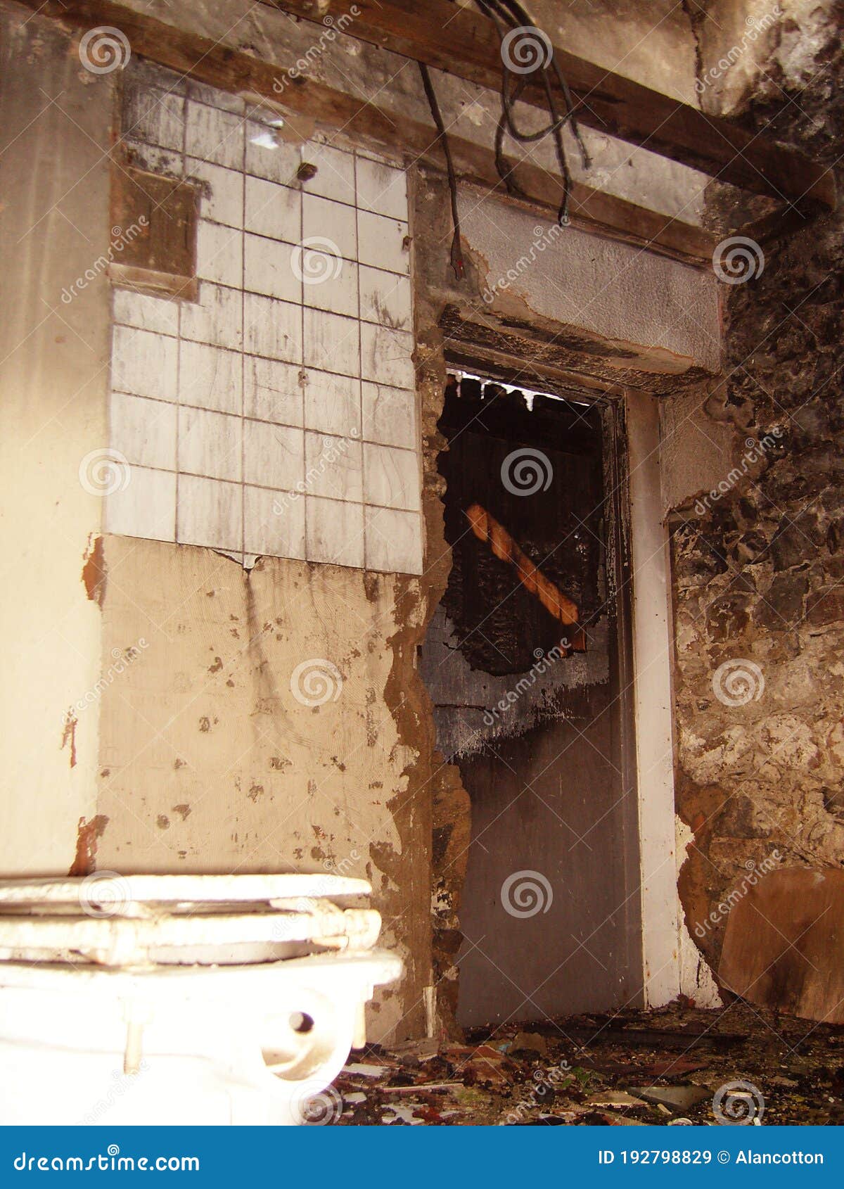 Derelict, Grimy Bathroom + Bathtub + Toilet + Sink Abandoned Cottage