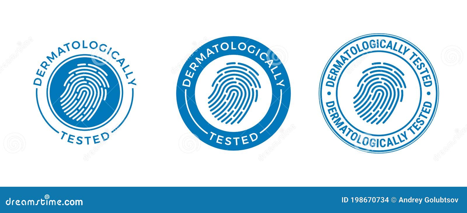 dermatologically tested  label, fingerprint logo. dermatology test and dermatologist clinically proven icon for allergy free