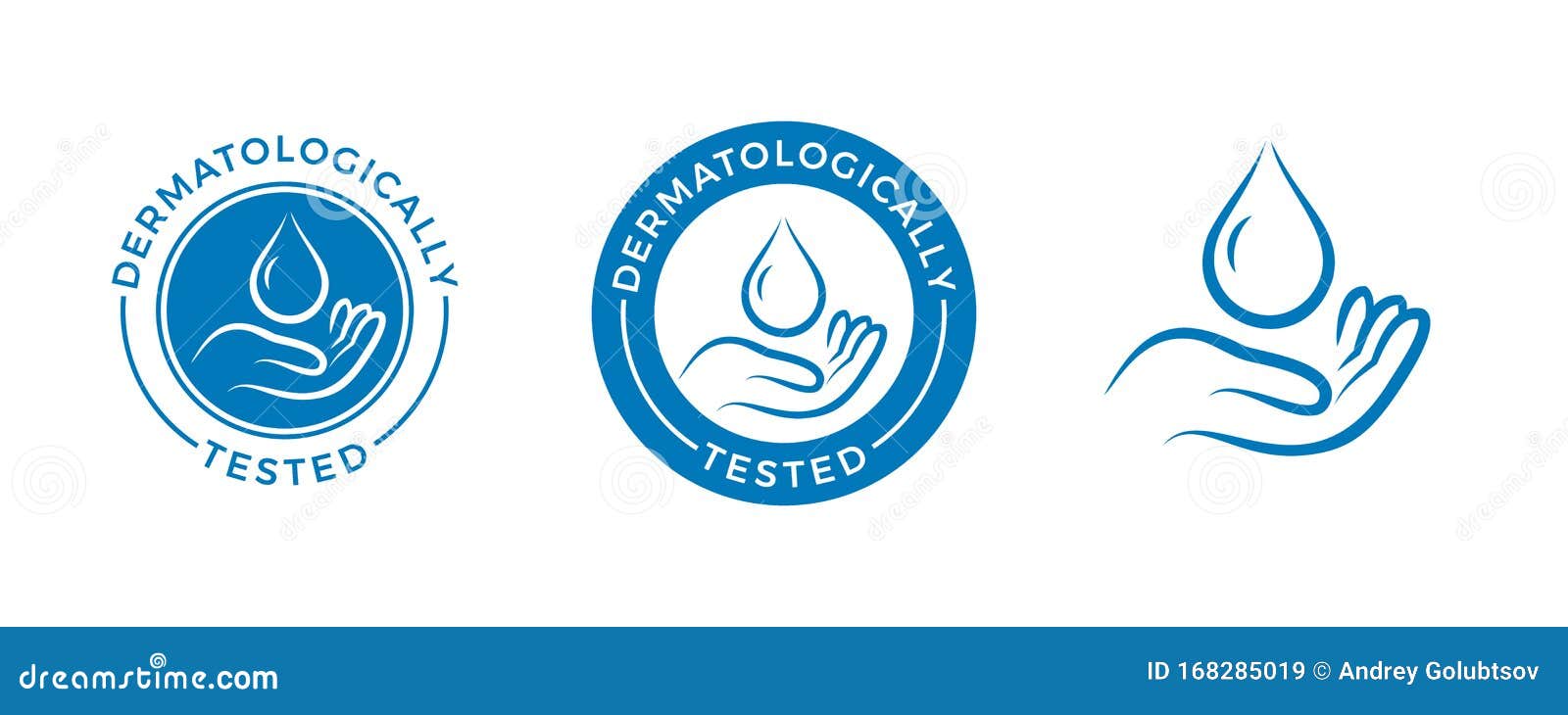 dermatologically tested  label with water drop and hand logo. dermatology test, dermatologist clinically proven icon for